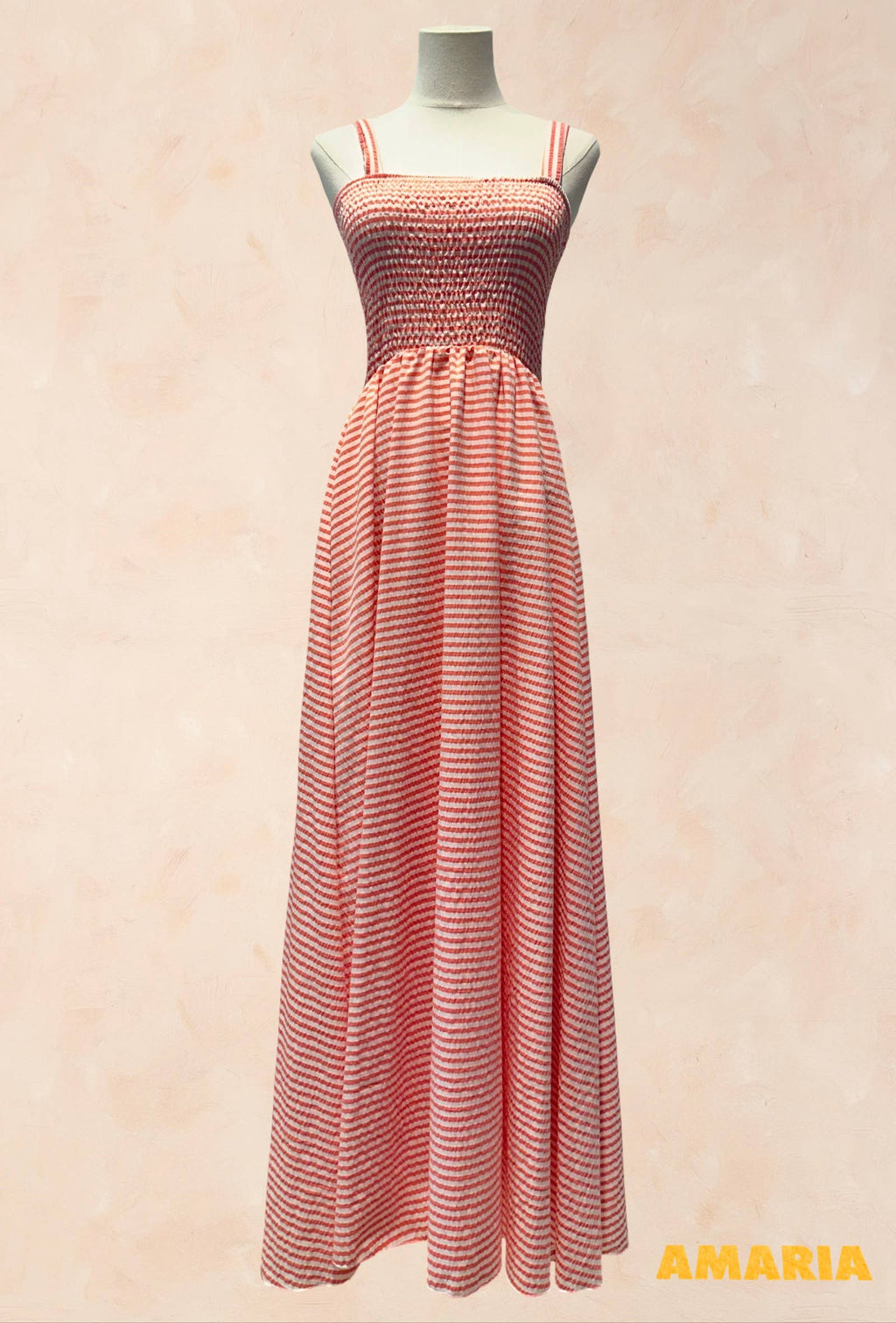 Robe longue à fines bretelles élastiquée