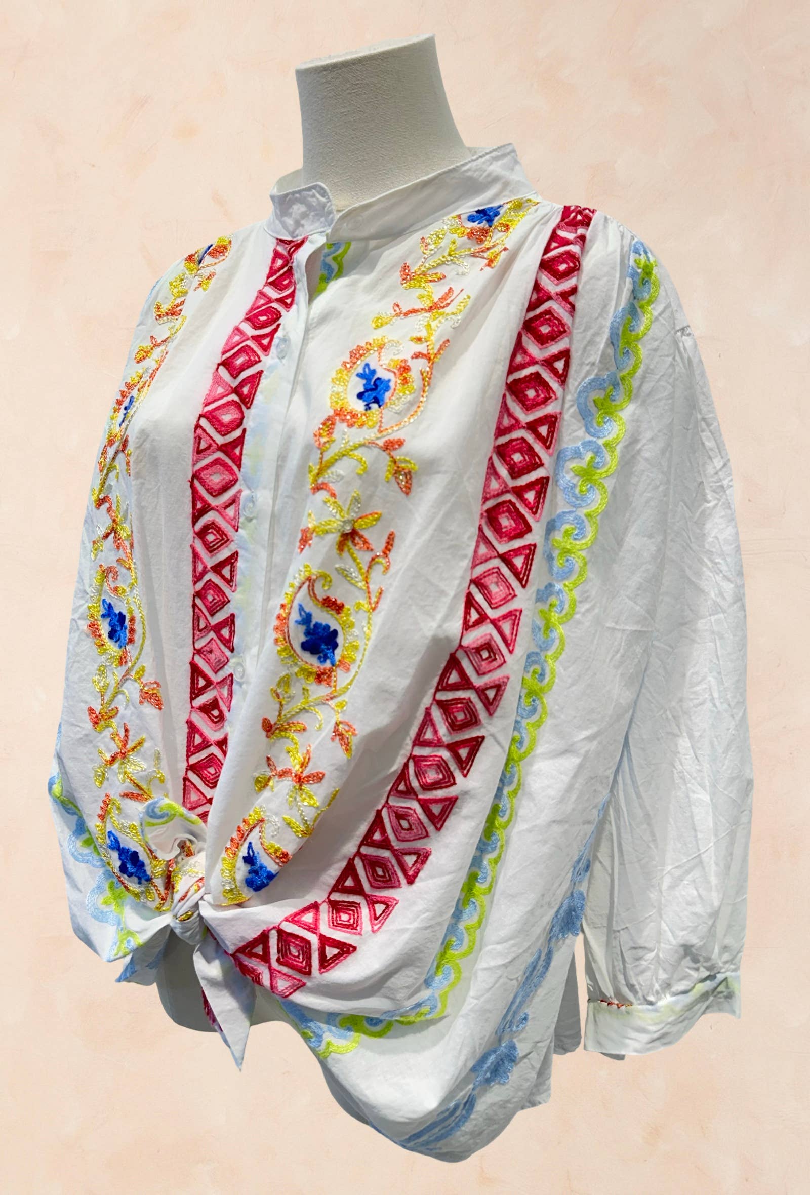 Chemise Blanche Brodée Multicolore