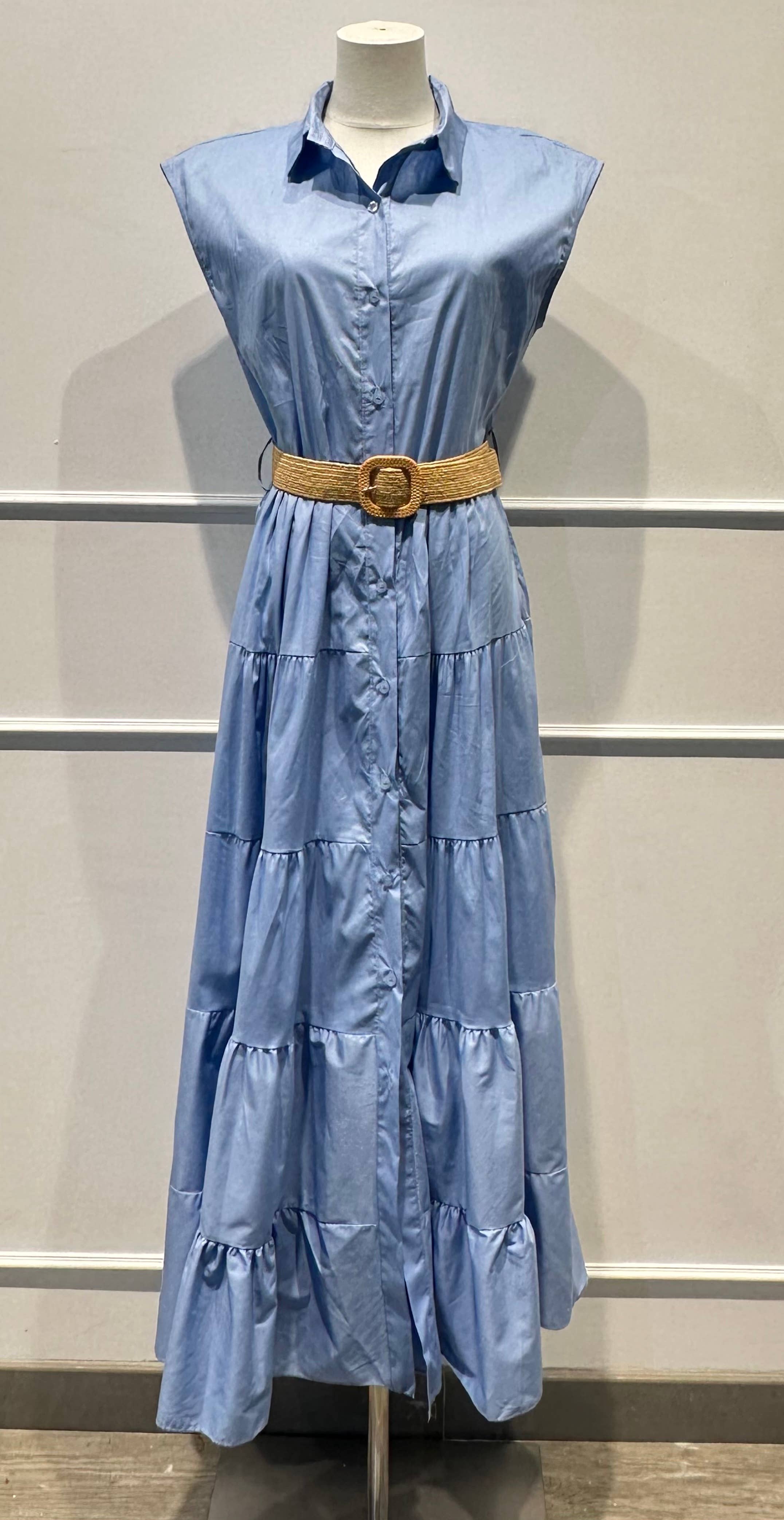 Robe longue sans manches ceinture Coton