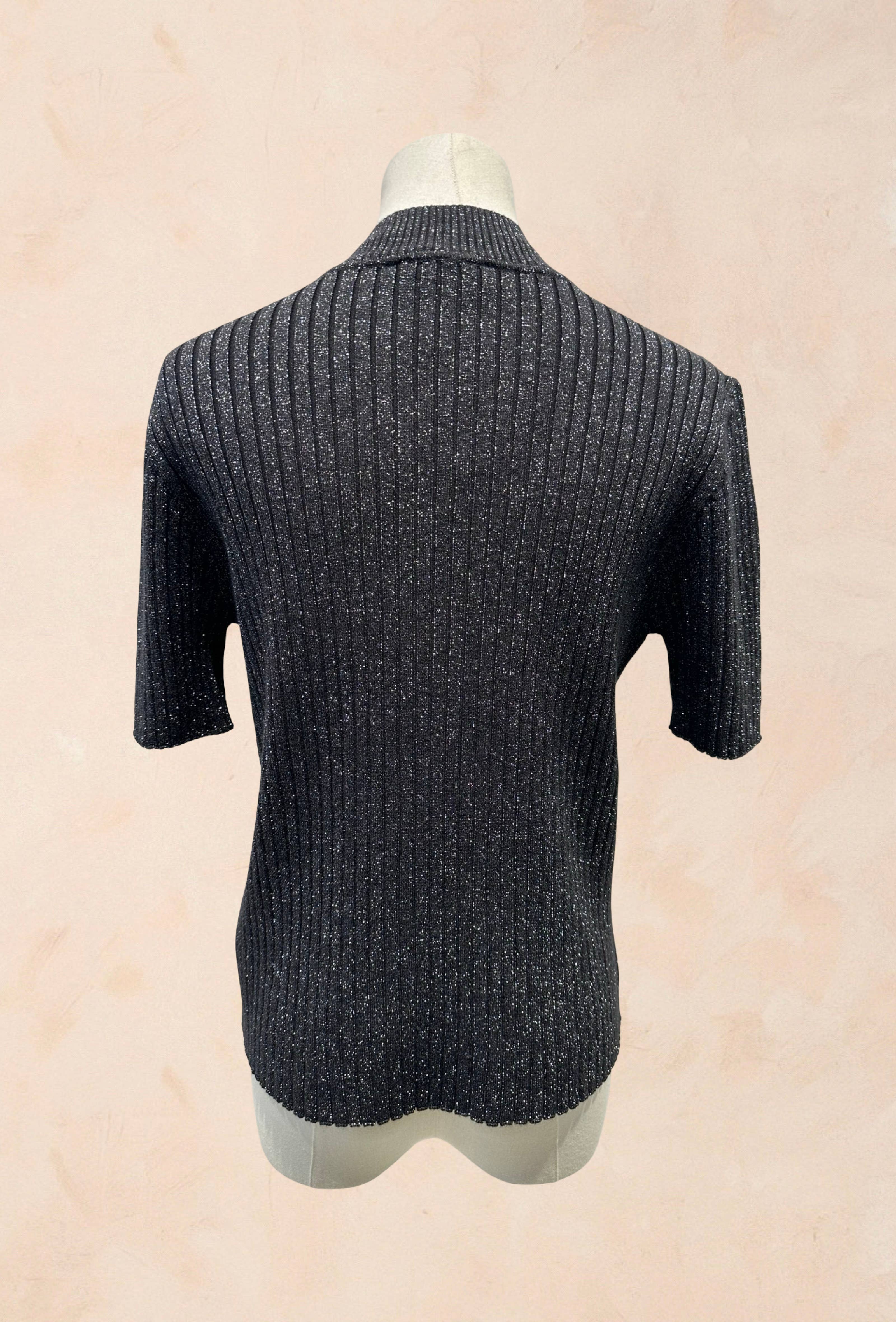 Pull Manches Courtes Côtelé Fils Lurex VISCOSE