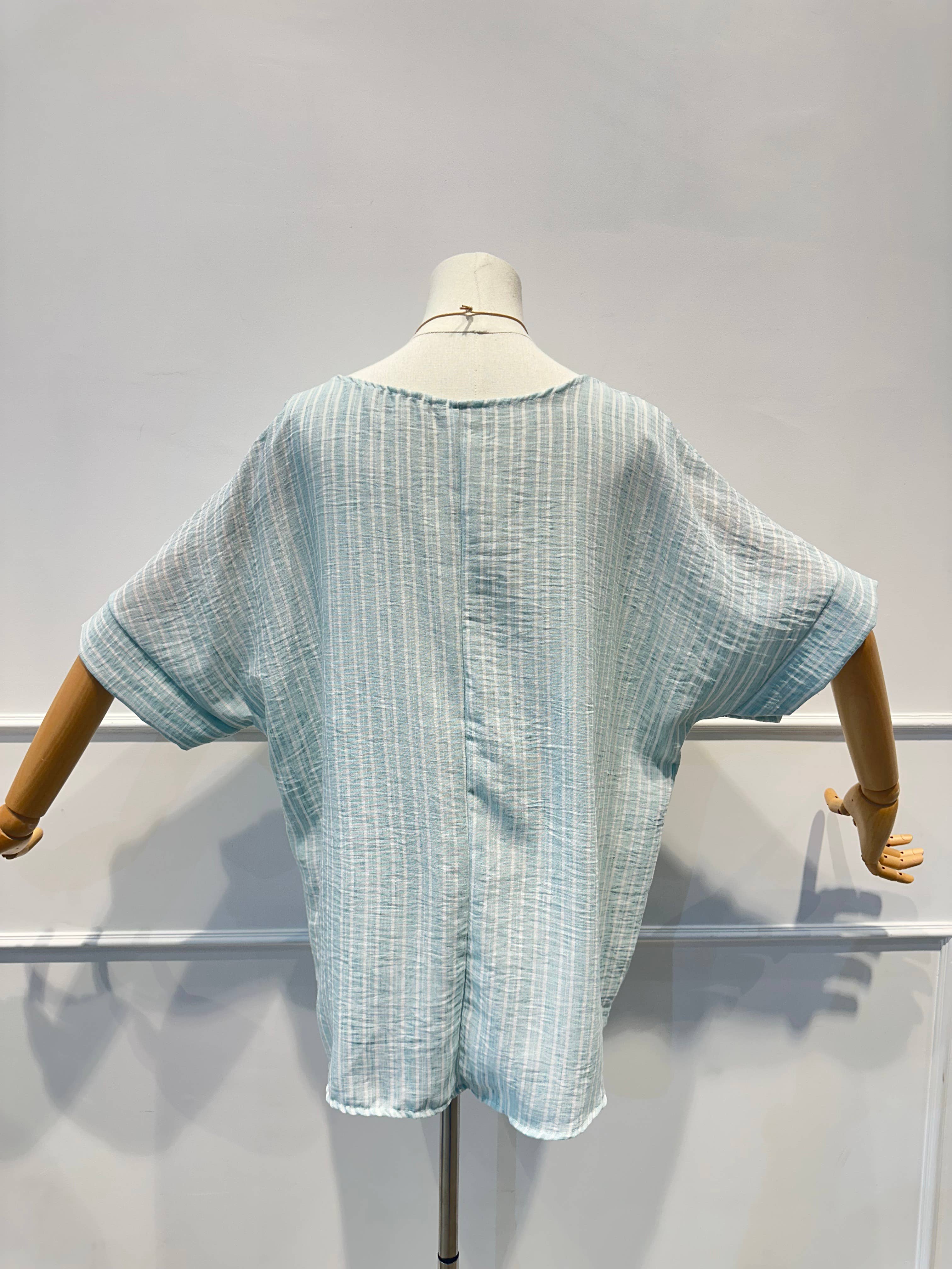 Blouse Haut Ample Rayé en Tissu Texturé