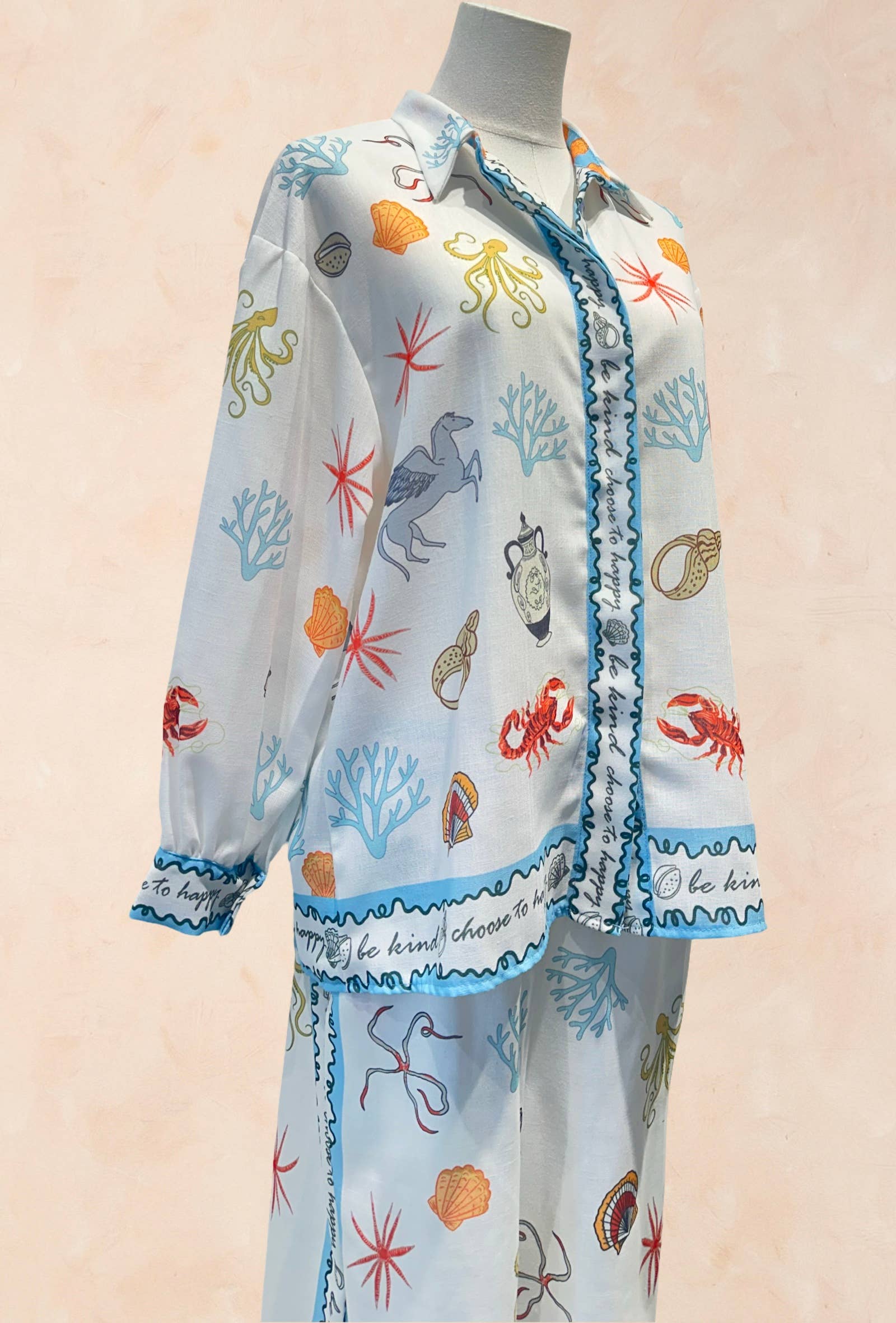 Ensemble chemise pantalon motifs marin été