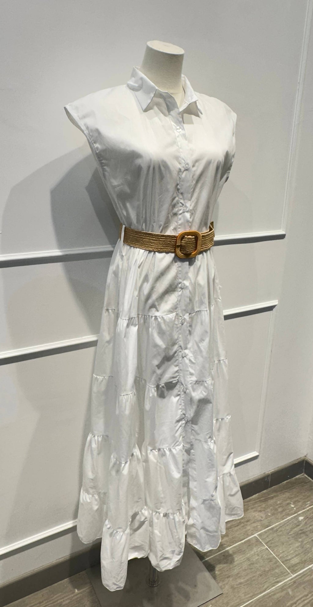 Robe longue sans manches ceinture Coton