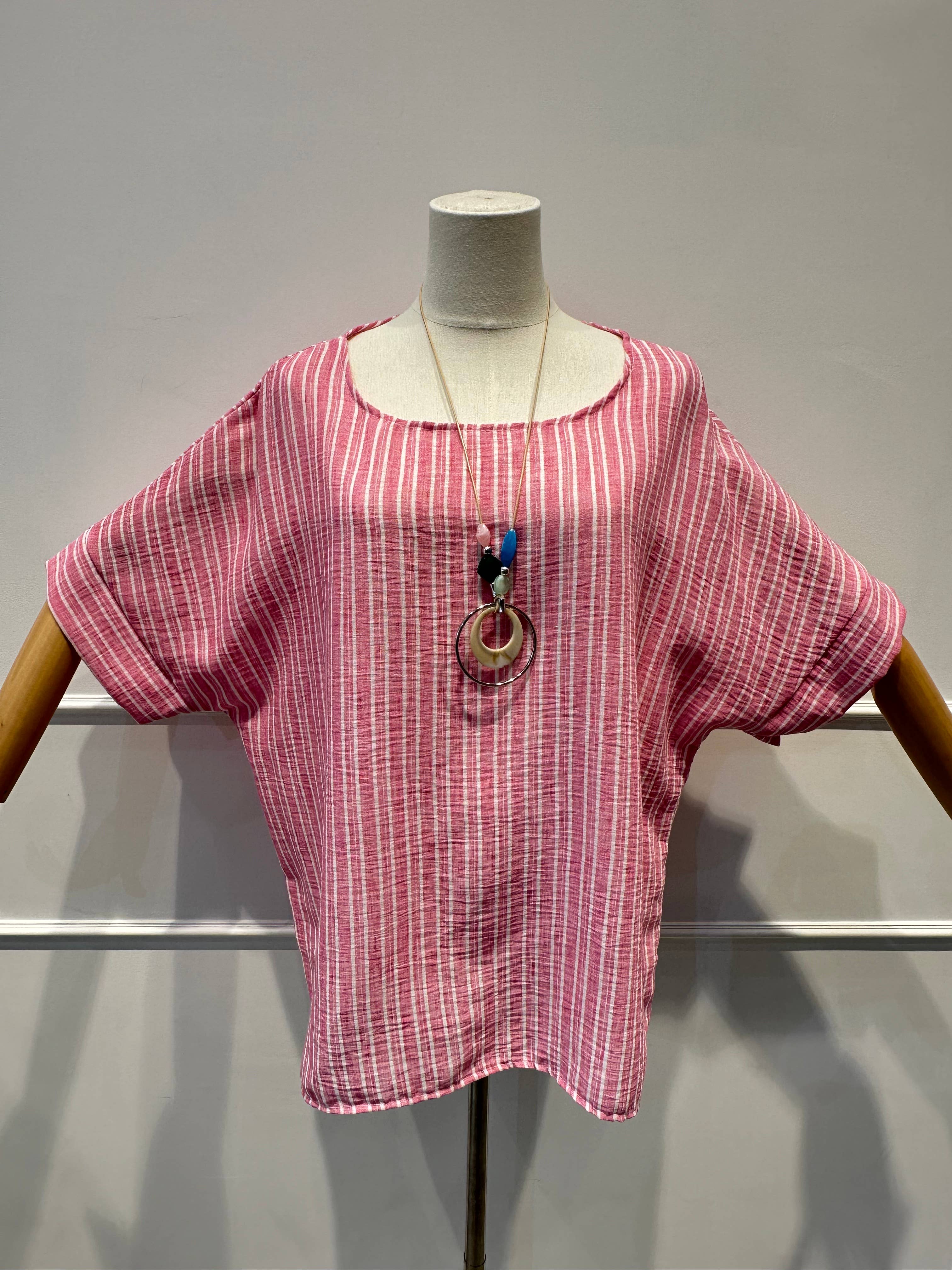 Blouse Haut Ample Rayé en Tissu Texturé