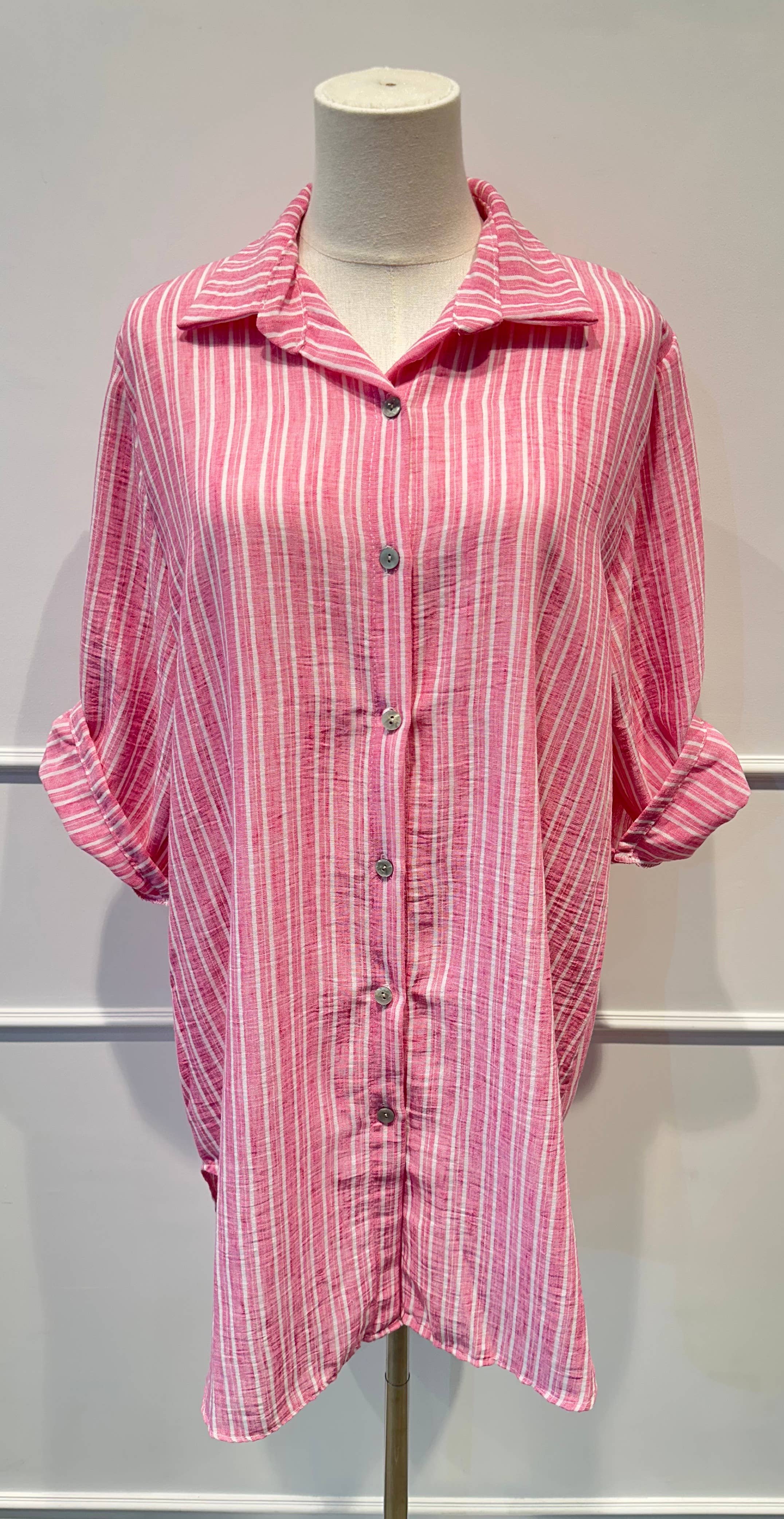 Chemise longue légère à rayures bleu et blanc