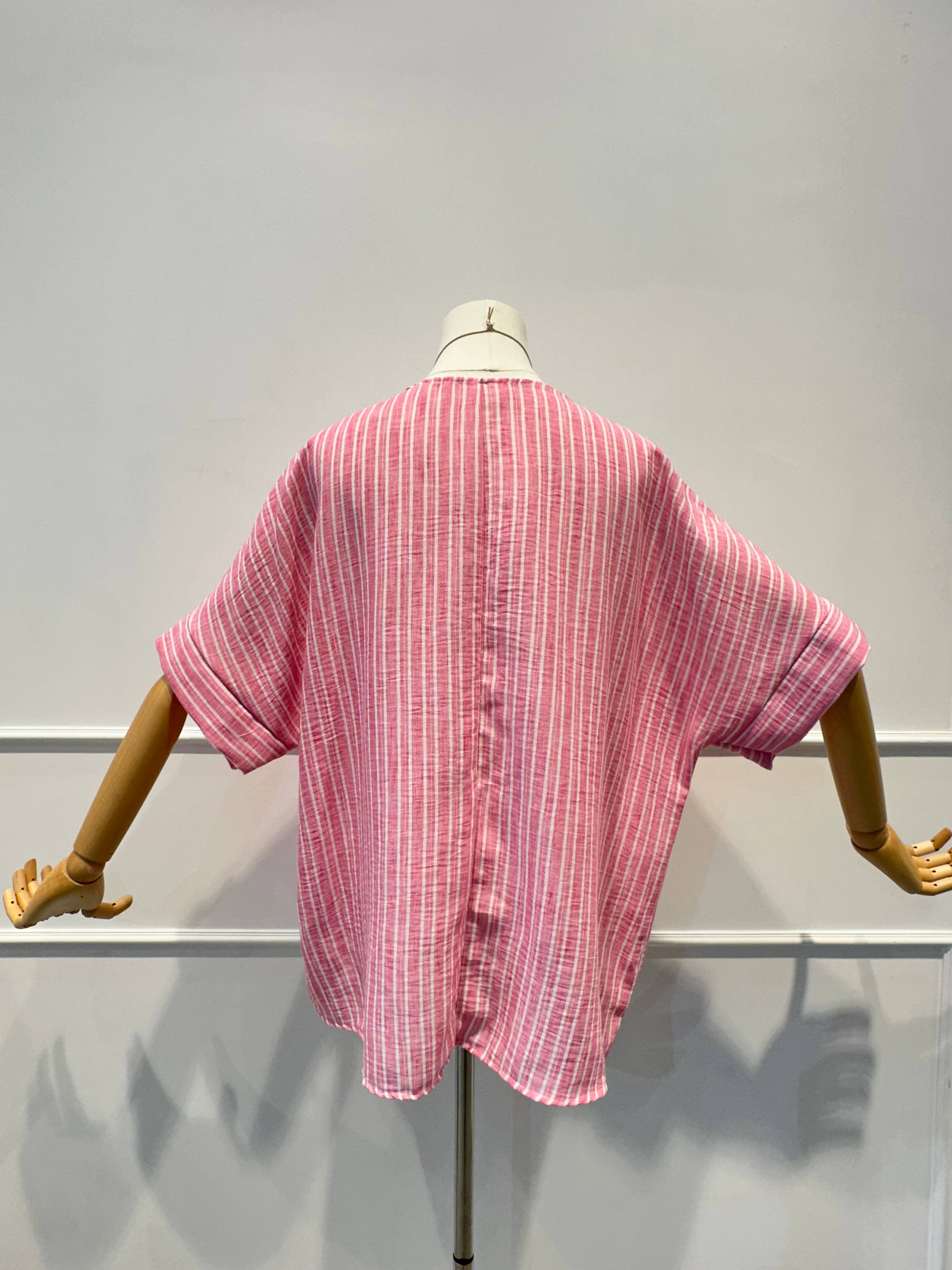 Blouse Haut Ample Rayé en Tissu Texturé