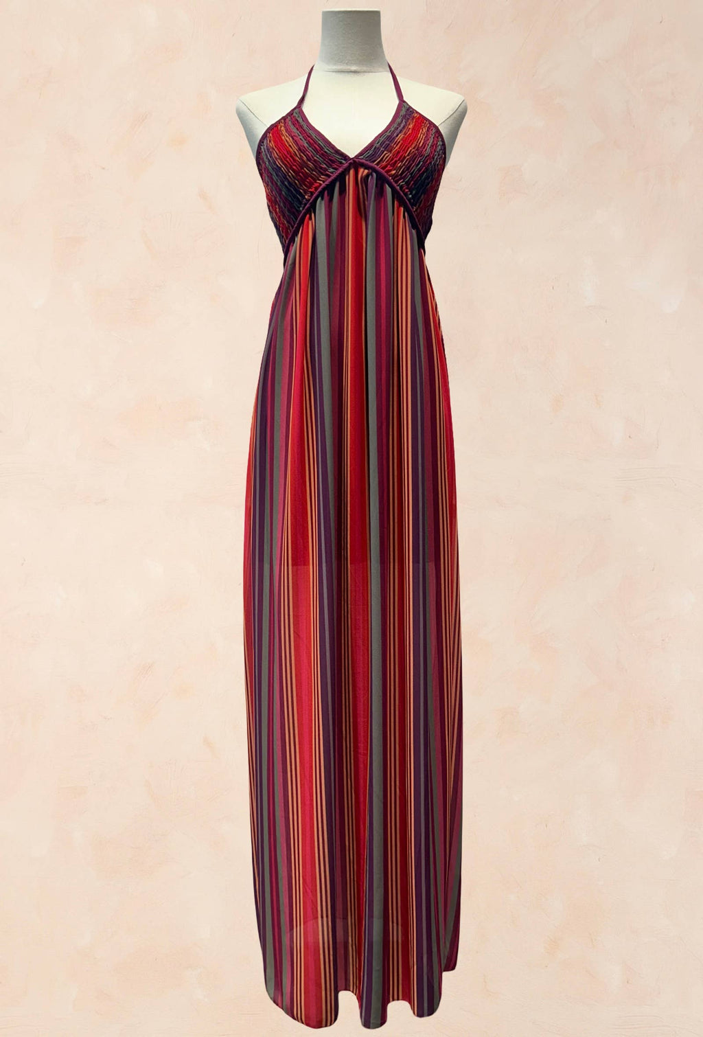 Robe Longue à Bretelles Rayée Smockée