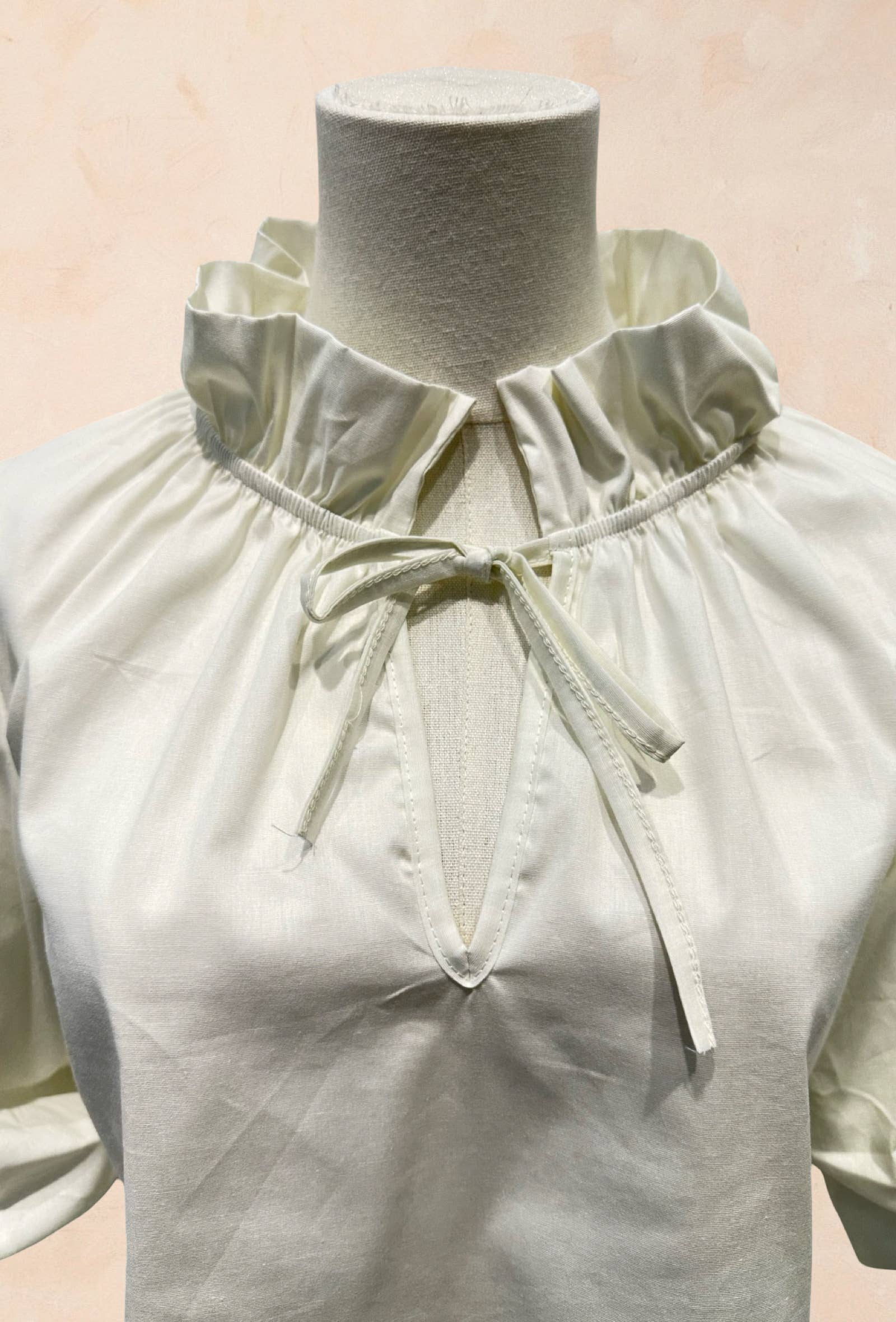 Blouse à Col Volanté et Manches Bouffantes COTON
