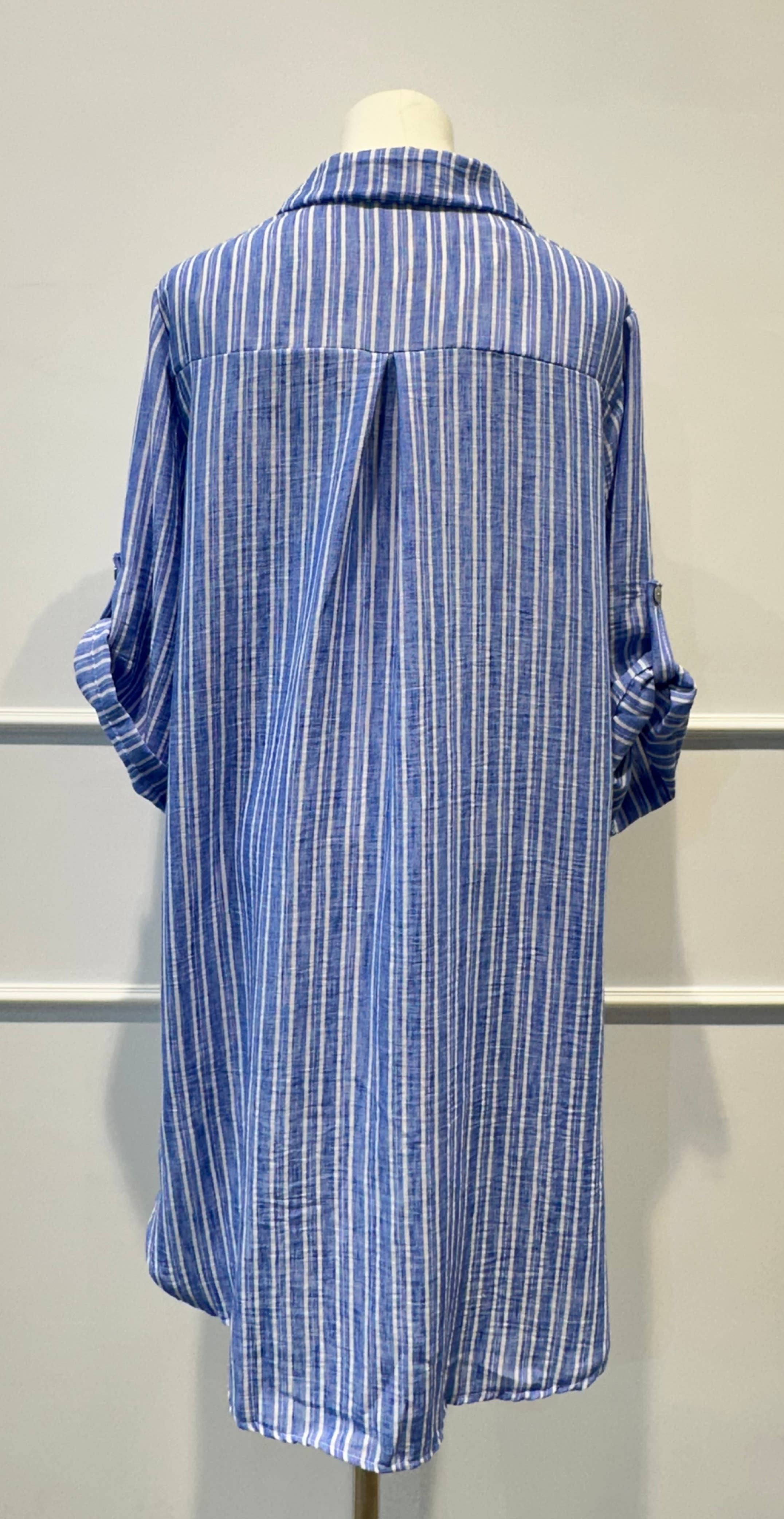 Chemise longue légère à rayures bleu et blanc