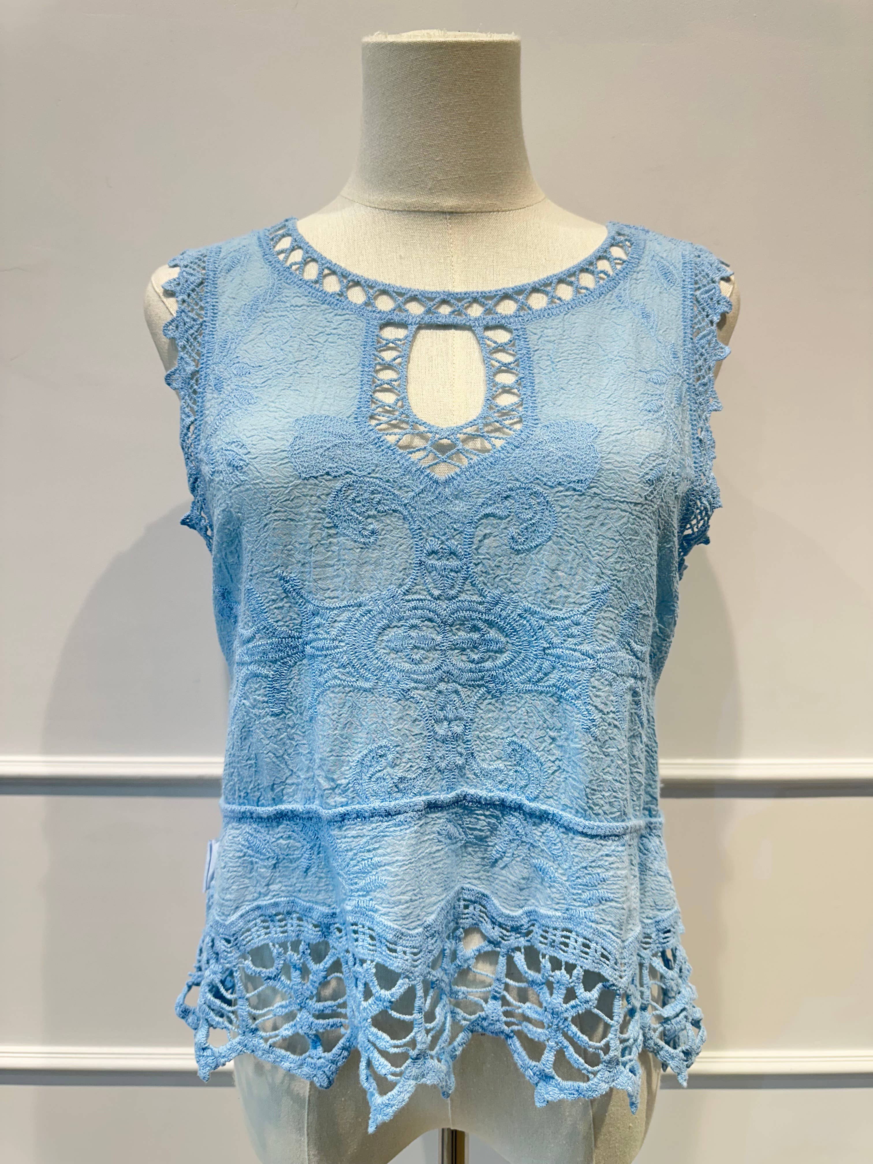 Top Sans Manches en Dentelle Brodée