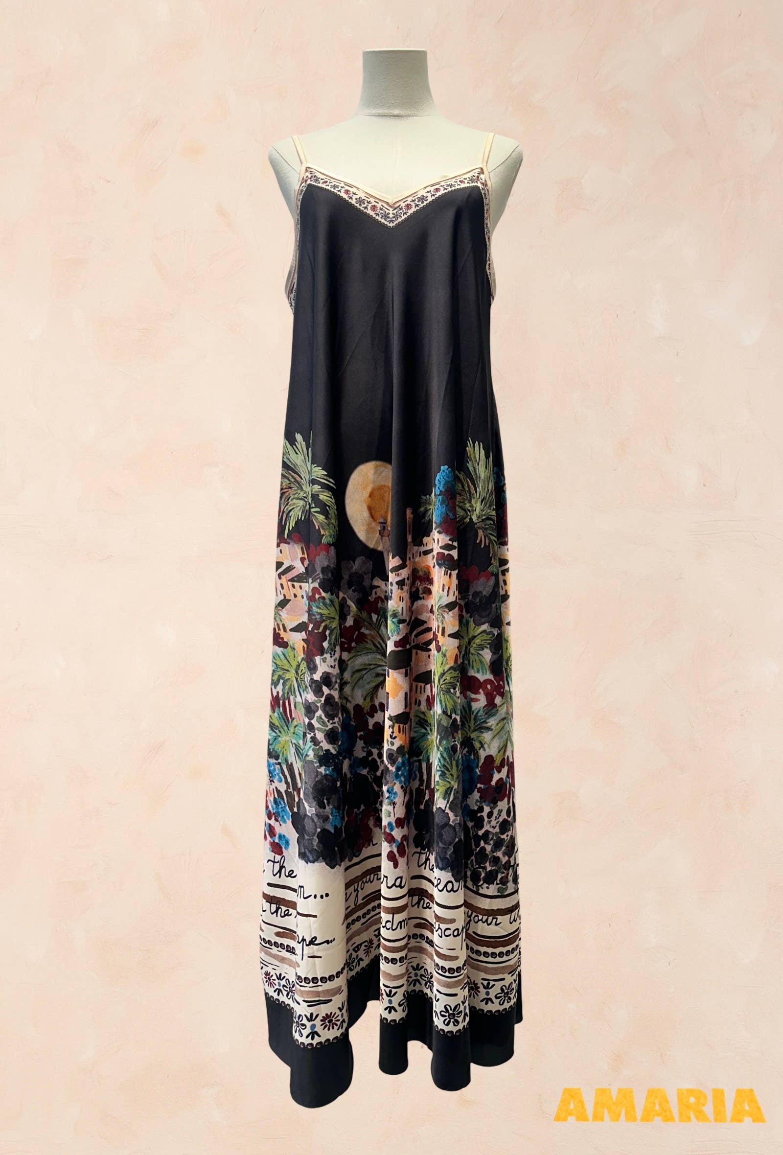 Robe bohème à bretelles – Imprimé paysage méditerrané