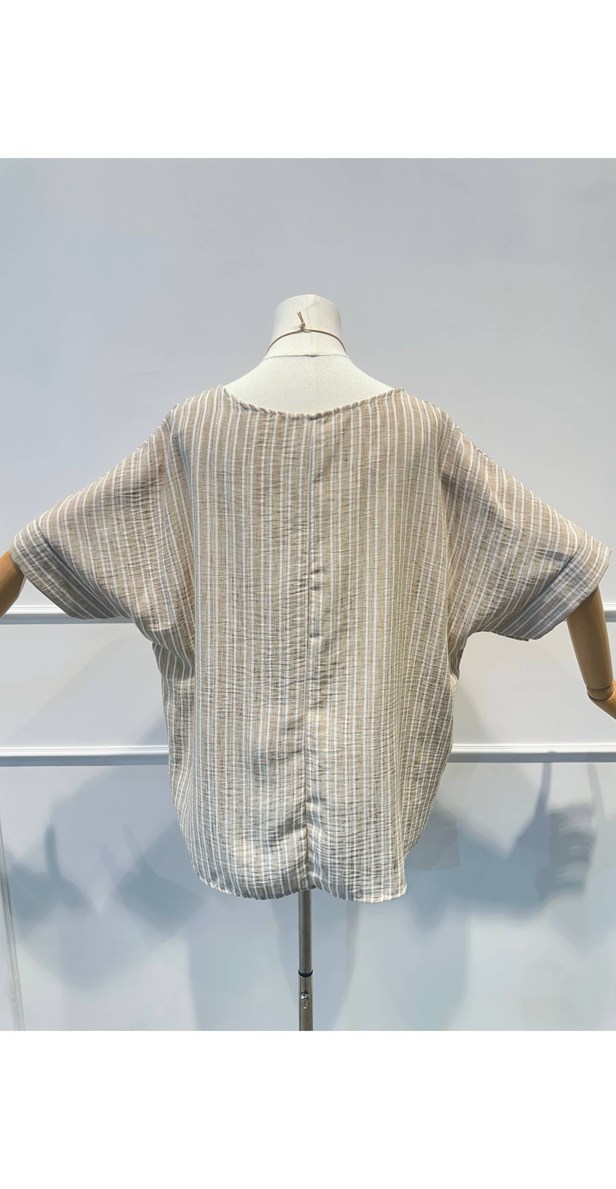 Blouse Haut Ample Rayé en Tissu Texturé