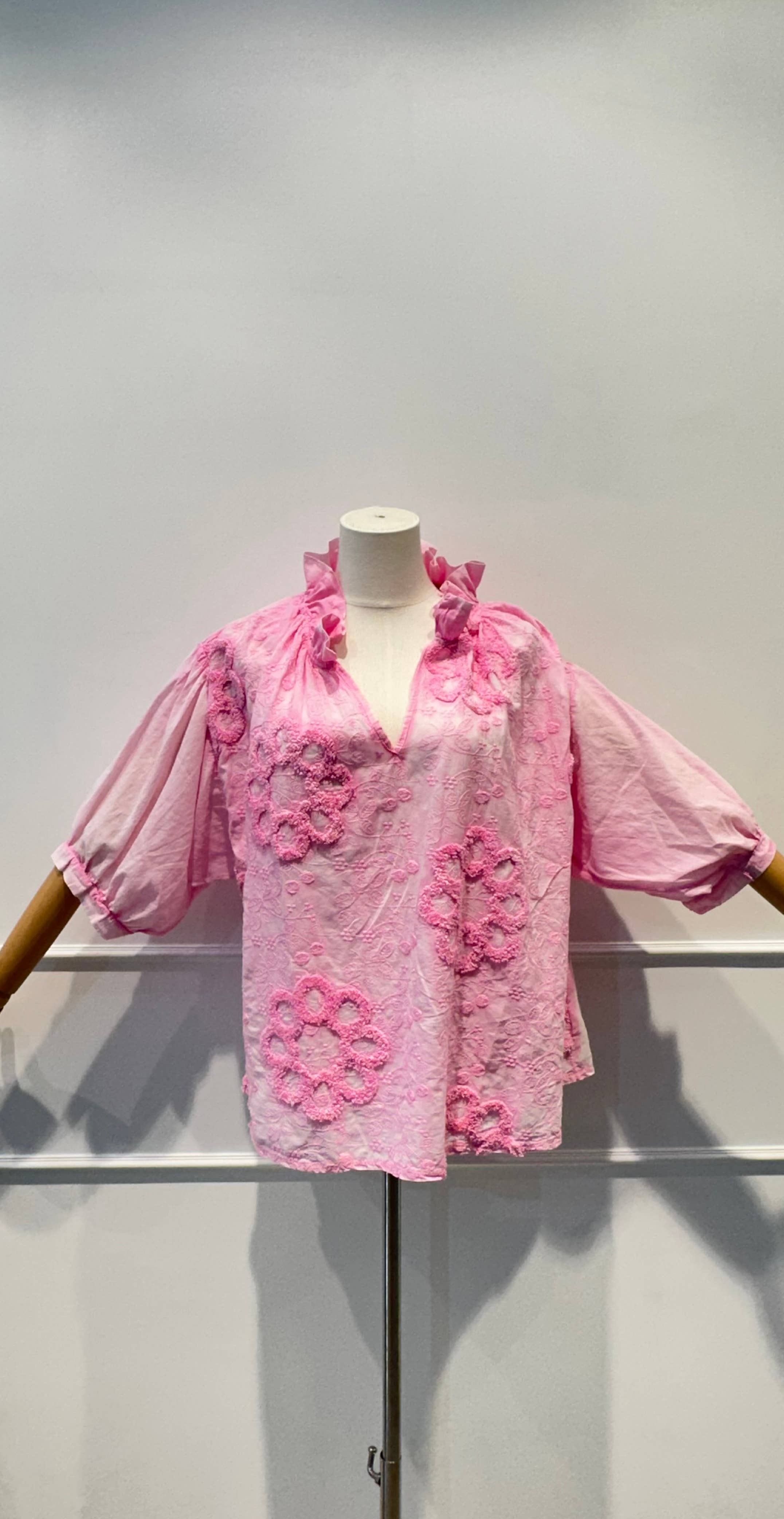 Blouse Brodée à Manches Bouffantes Broderie en Relief