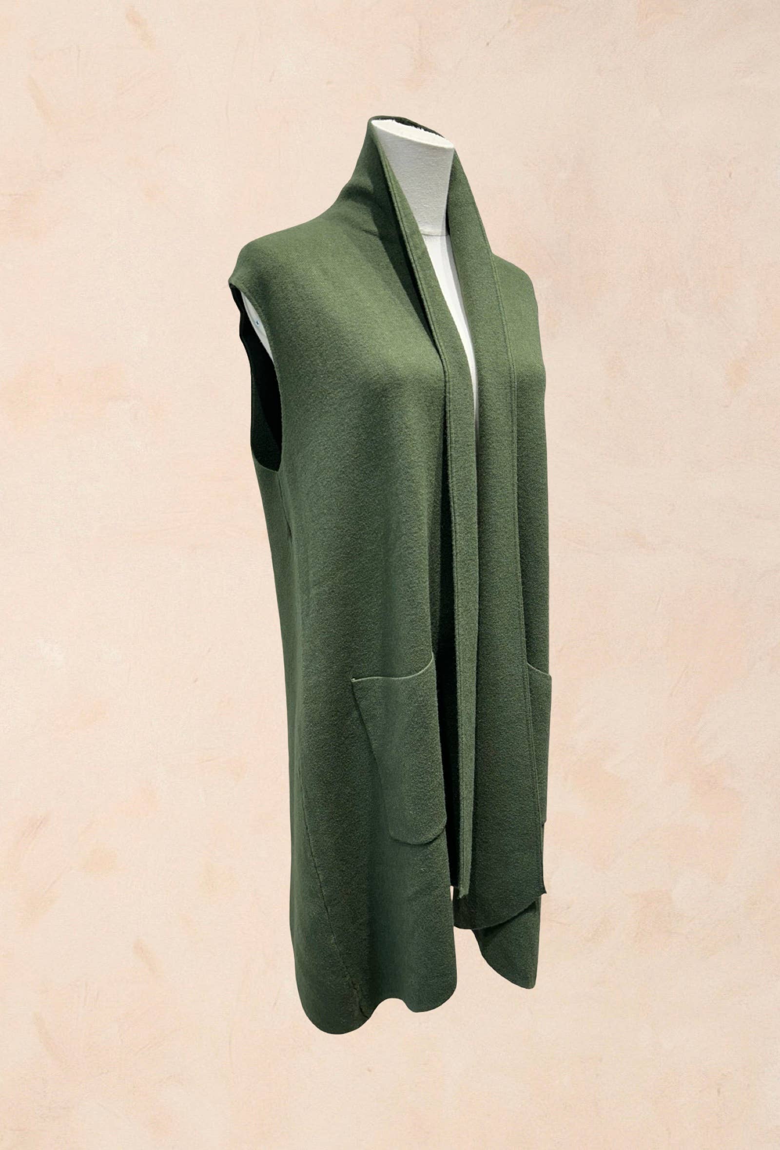 Gilet long sans manches à poches Viscose