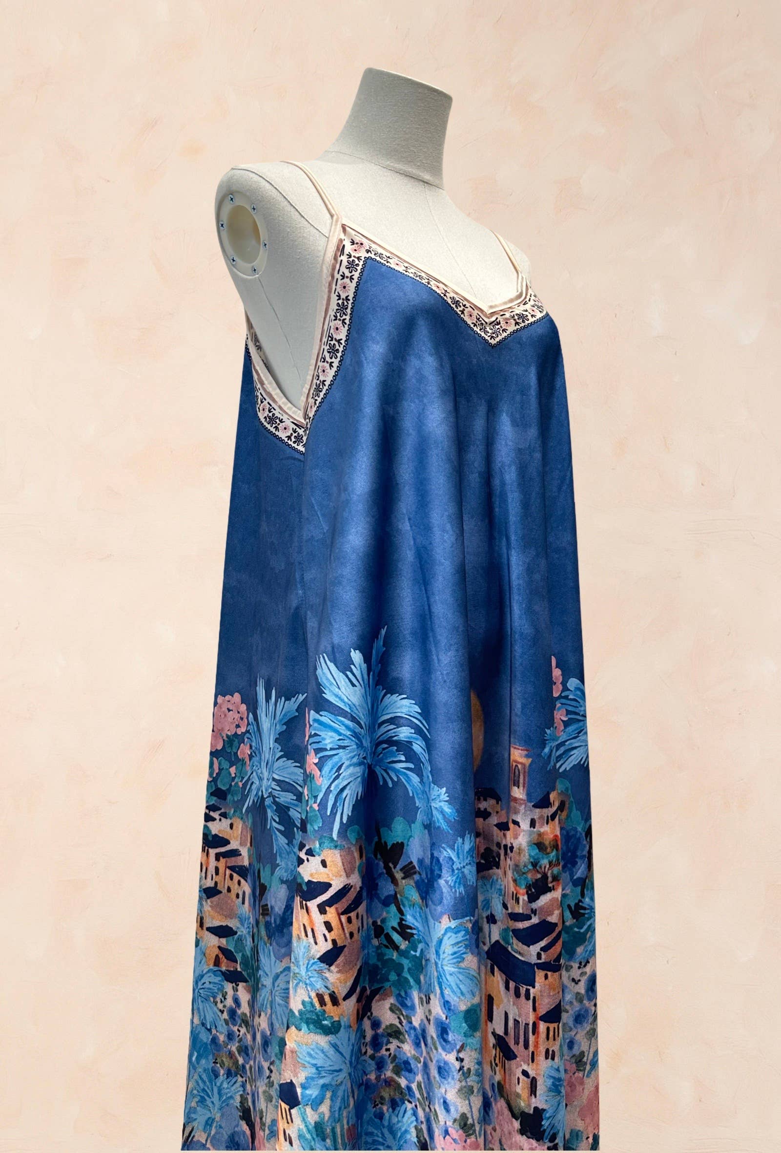 Robe bohème à bretelles – Imprimé paysage méditerrané