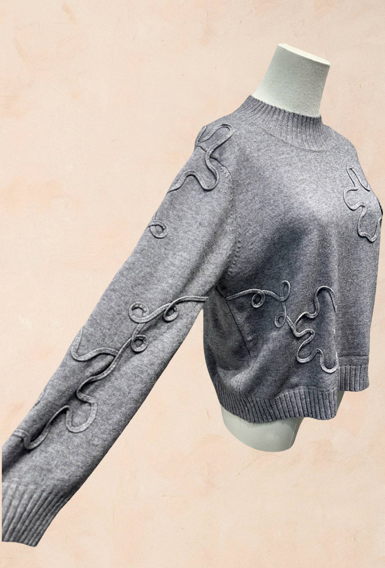 Pull Manches Longues à Motifs Reliefs Abstraits