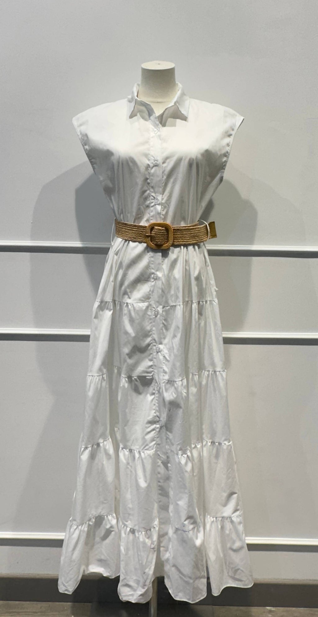 Robe longue sans manches ceinture Coton