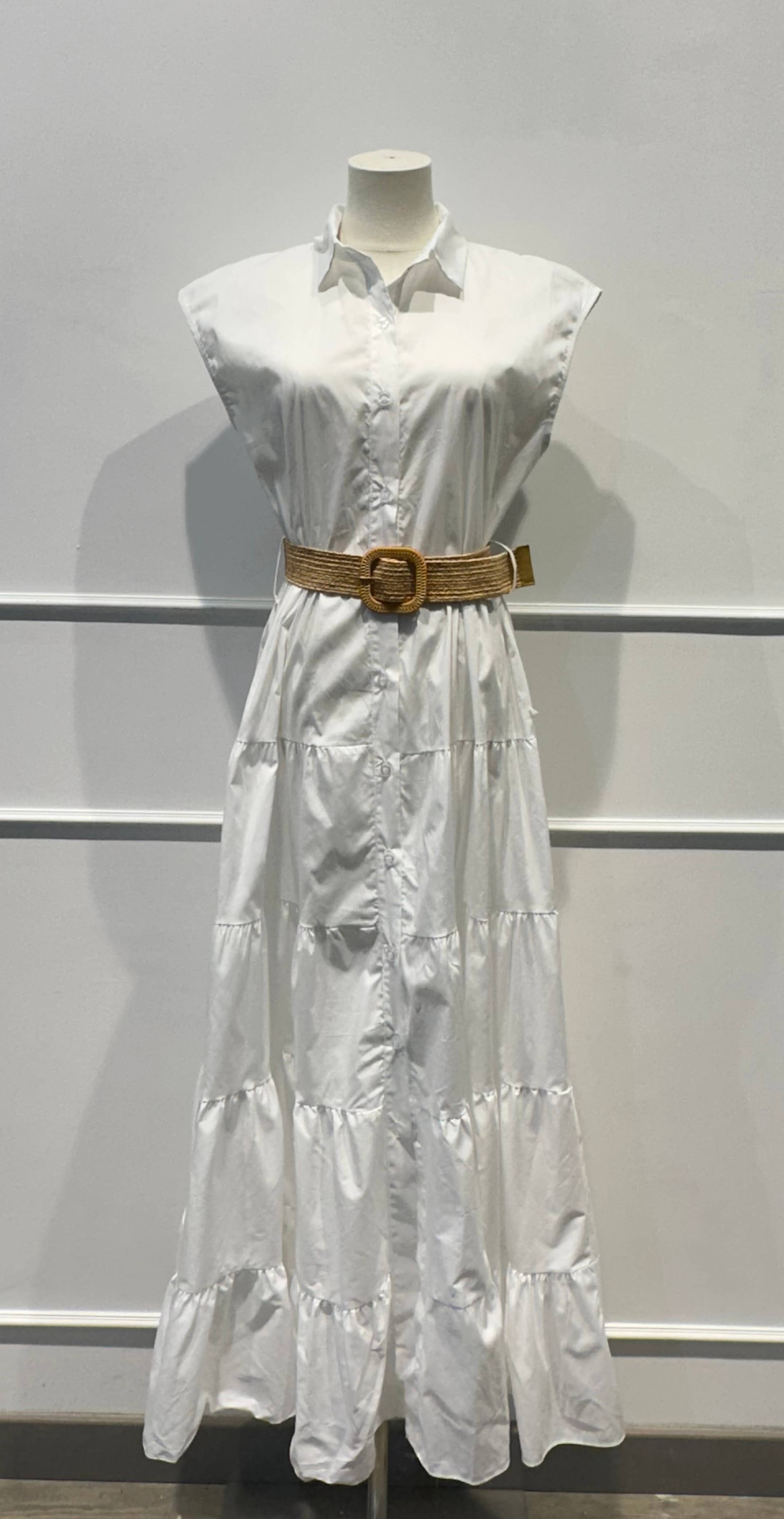 Robe longue sans manches ceinture Coton