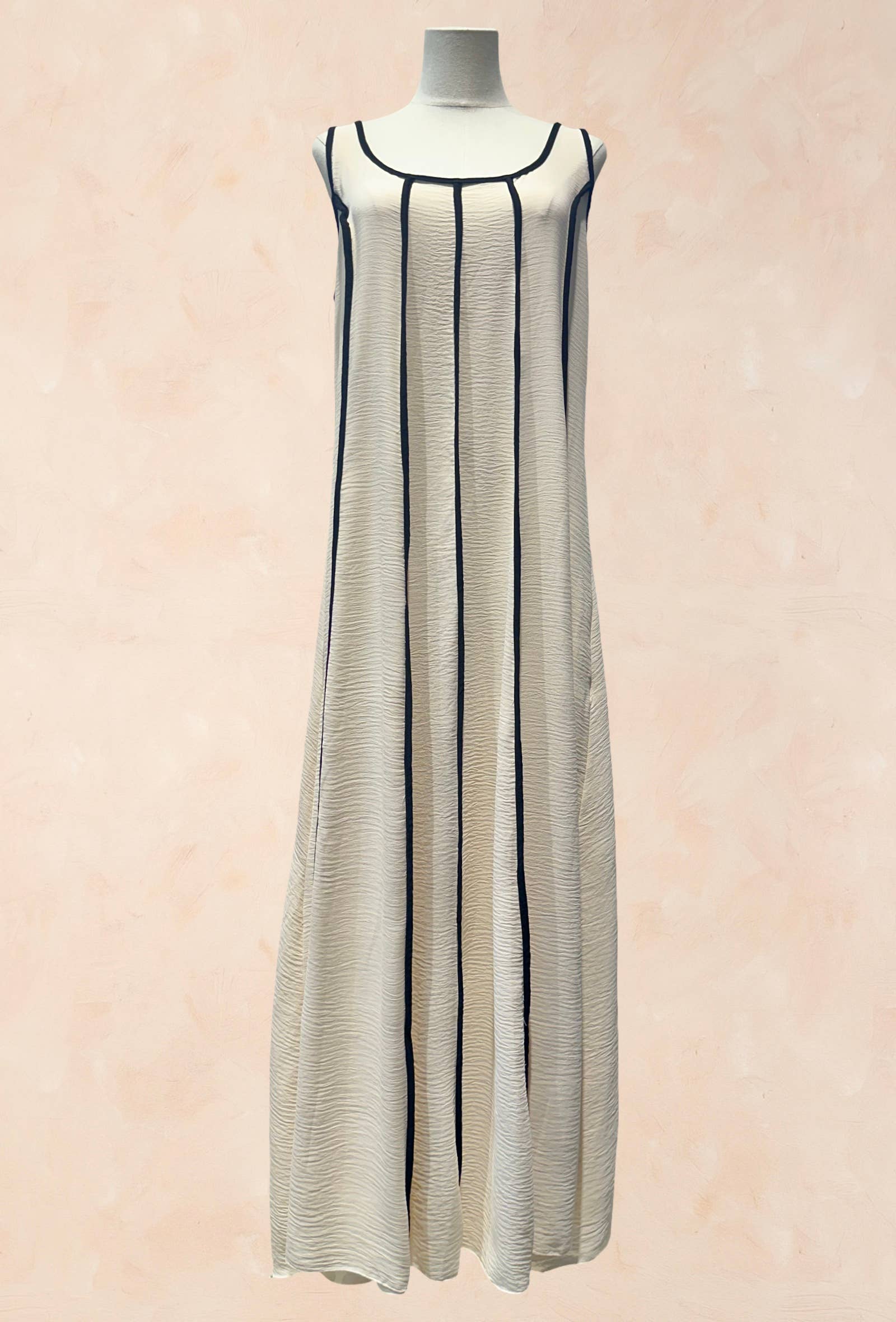 Robe Longue Sans Manches à Rayures Contrastées