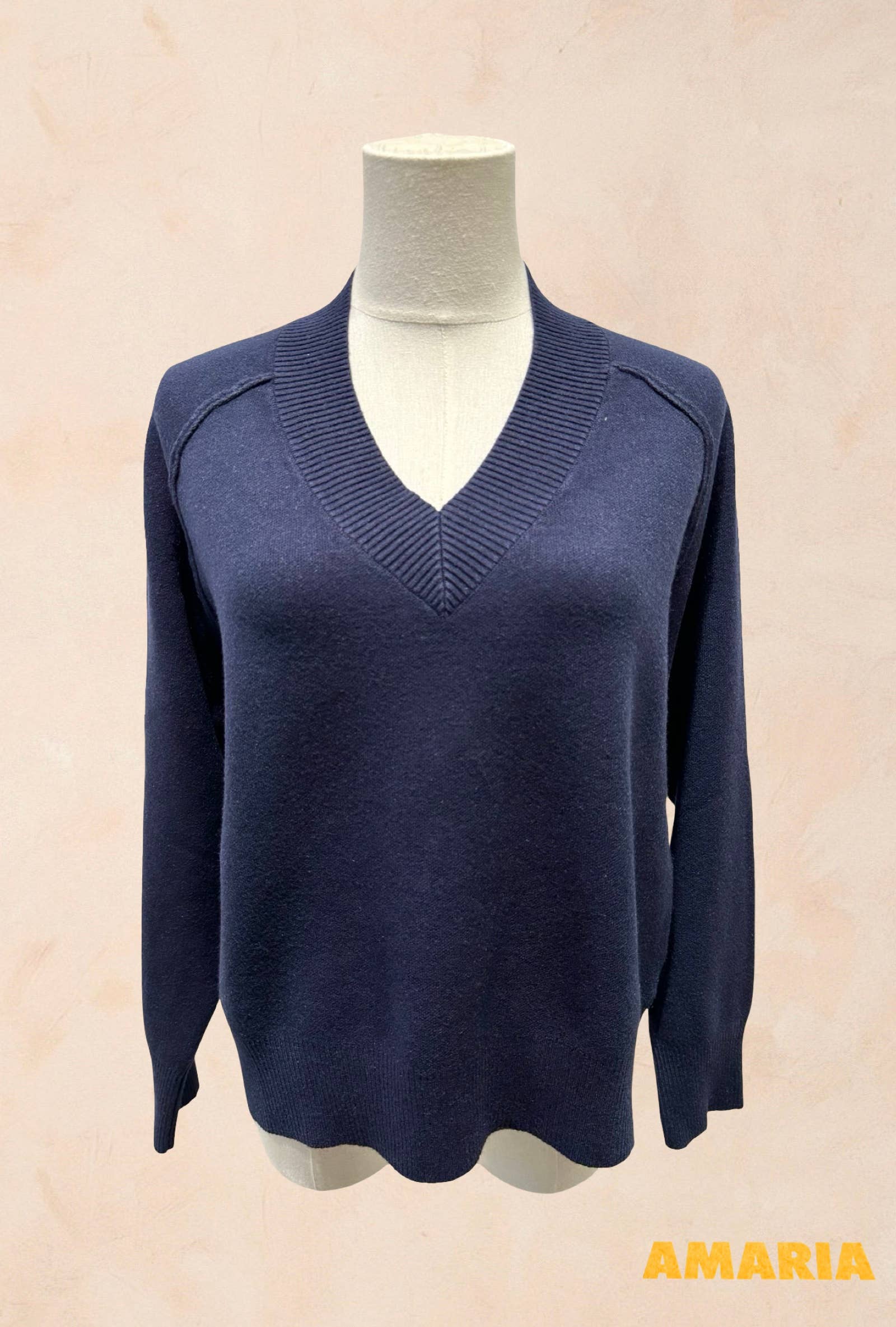Pull manches longues maille col V côtelé Viscose
