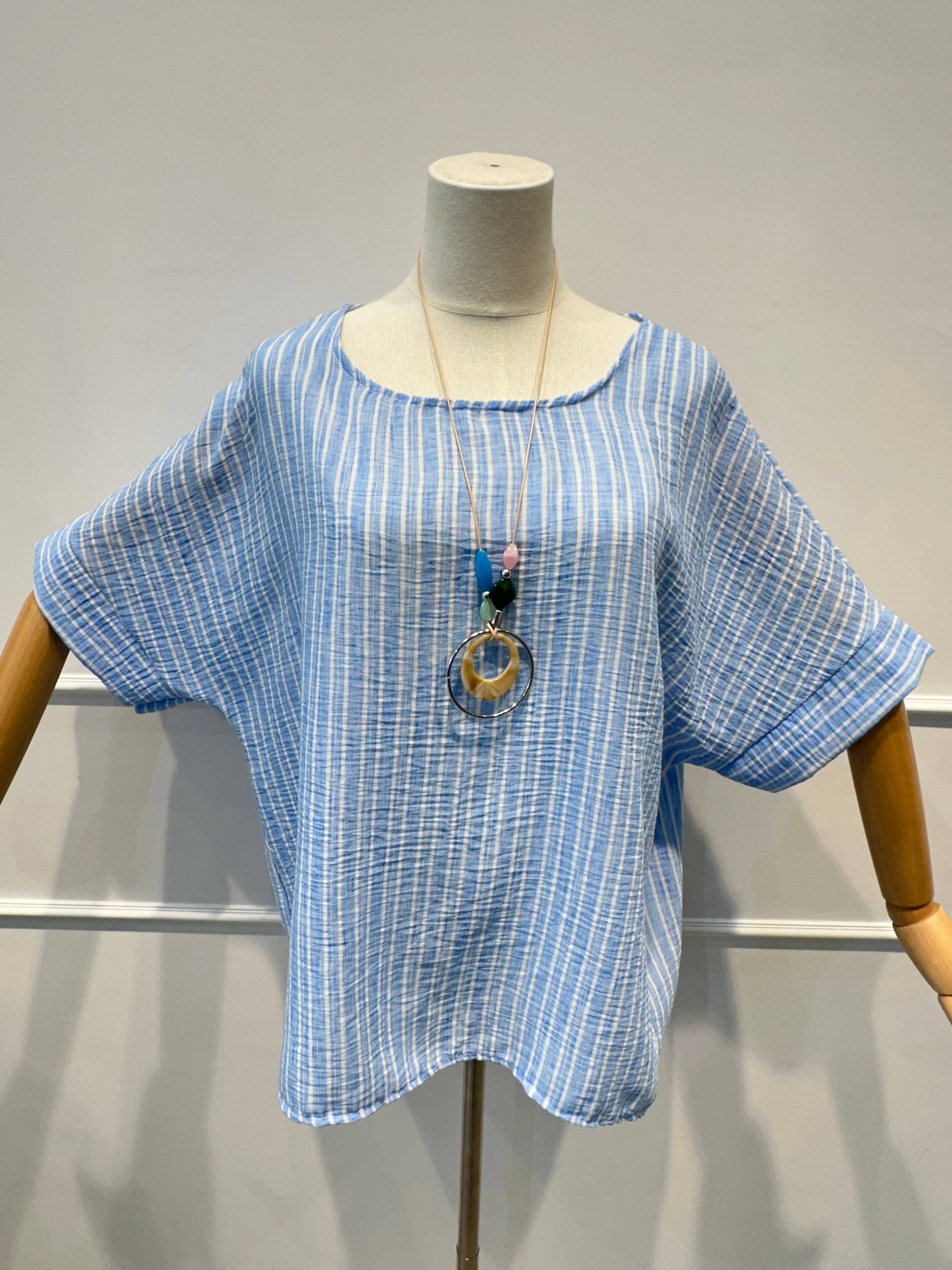 Blouse Haut Ample Rayé en Tissu Texturé