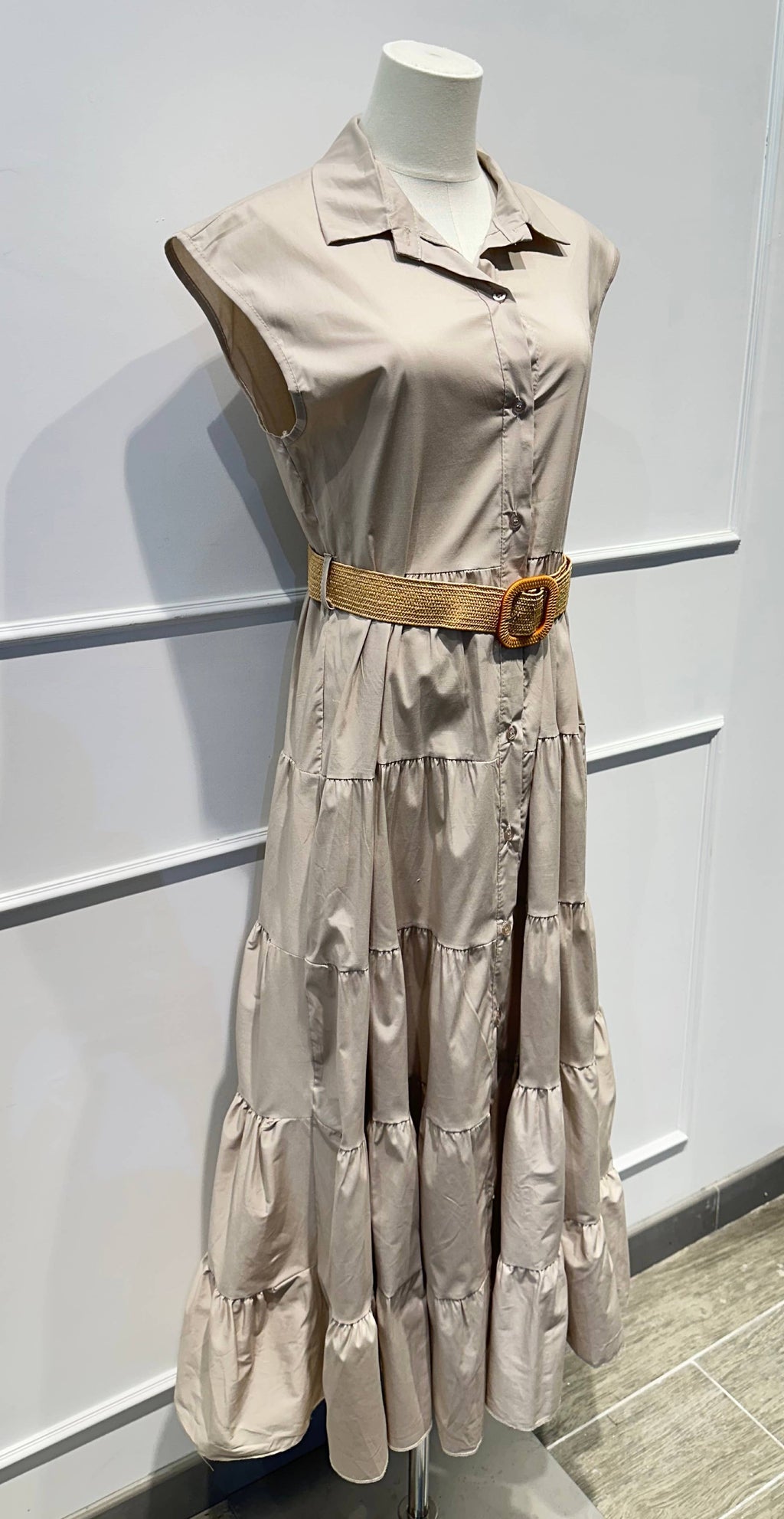 Robe longue sans manches ceinture Coton