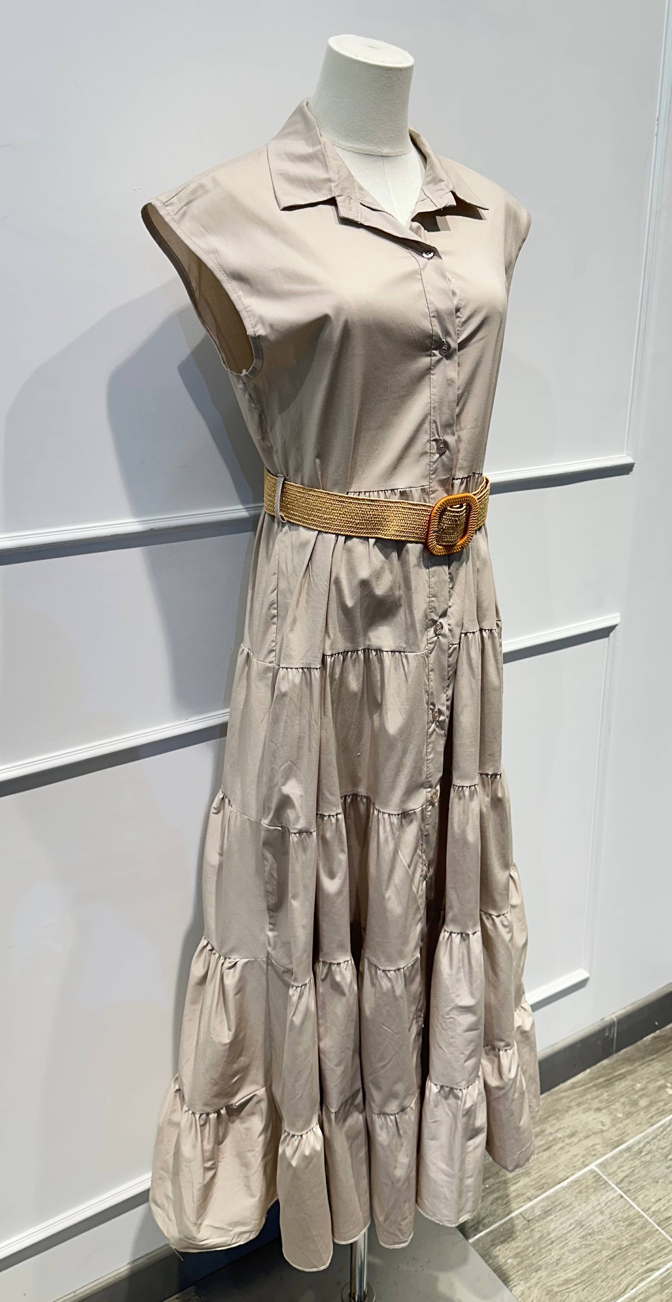 Robe longue sans manches ceinture Coton