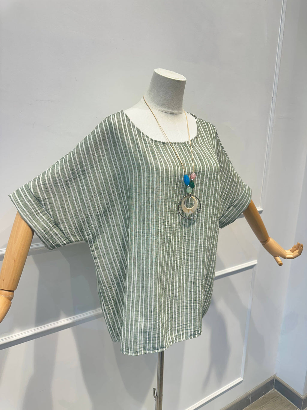 Blouse Haut Ample Rayé en Tissu Texturé