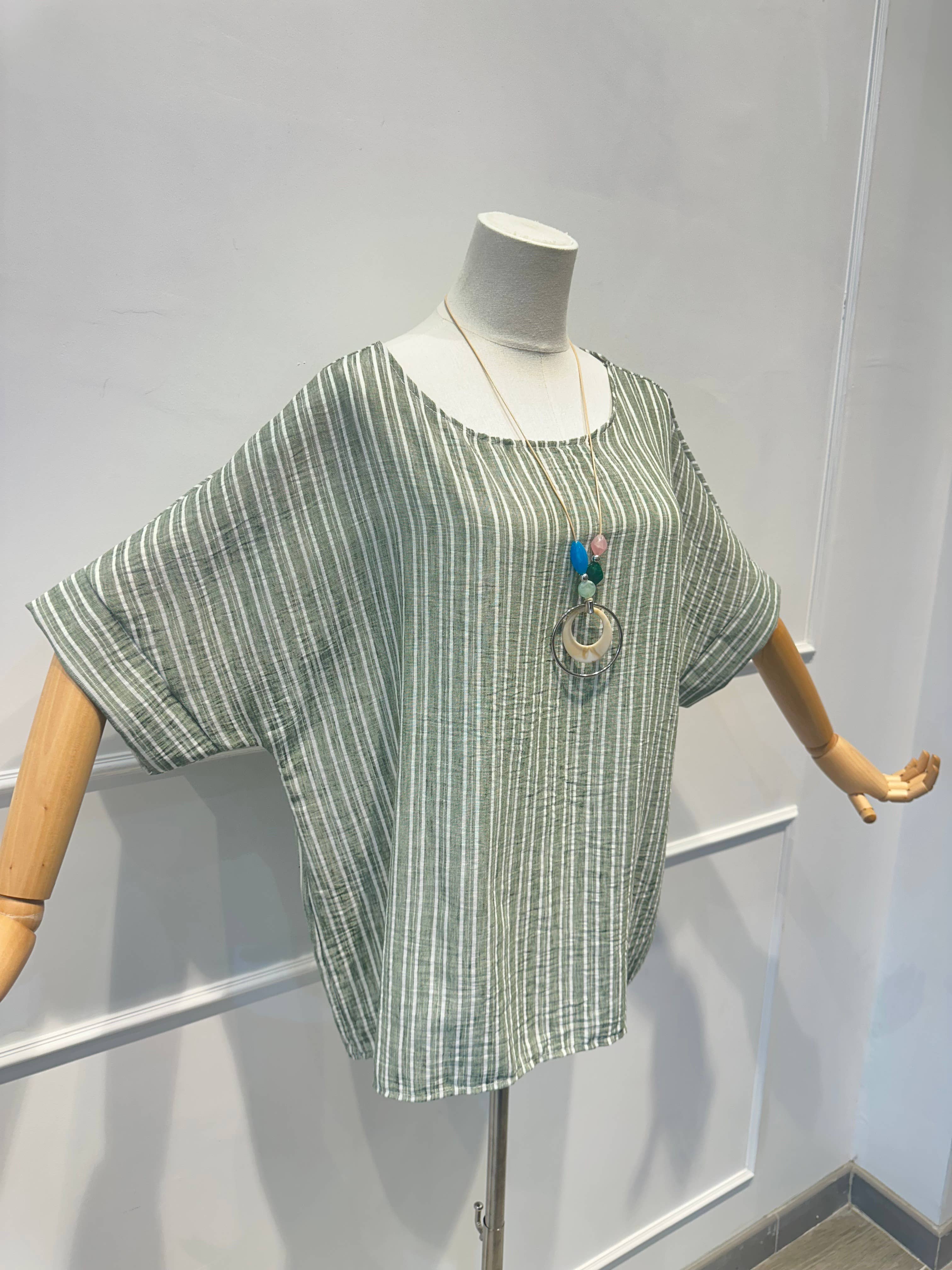 Blouse Haut Ample Rayé en Tissu Texturé