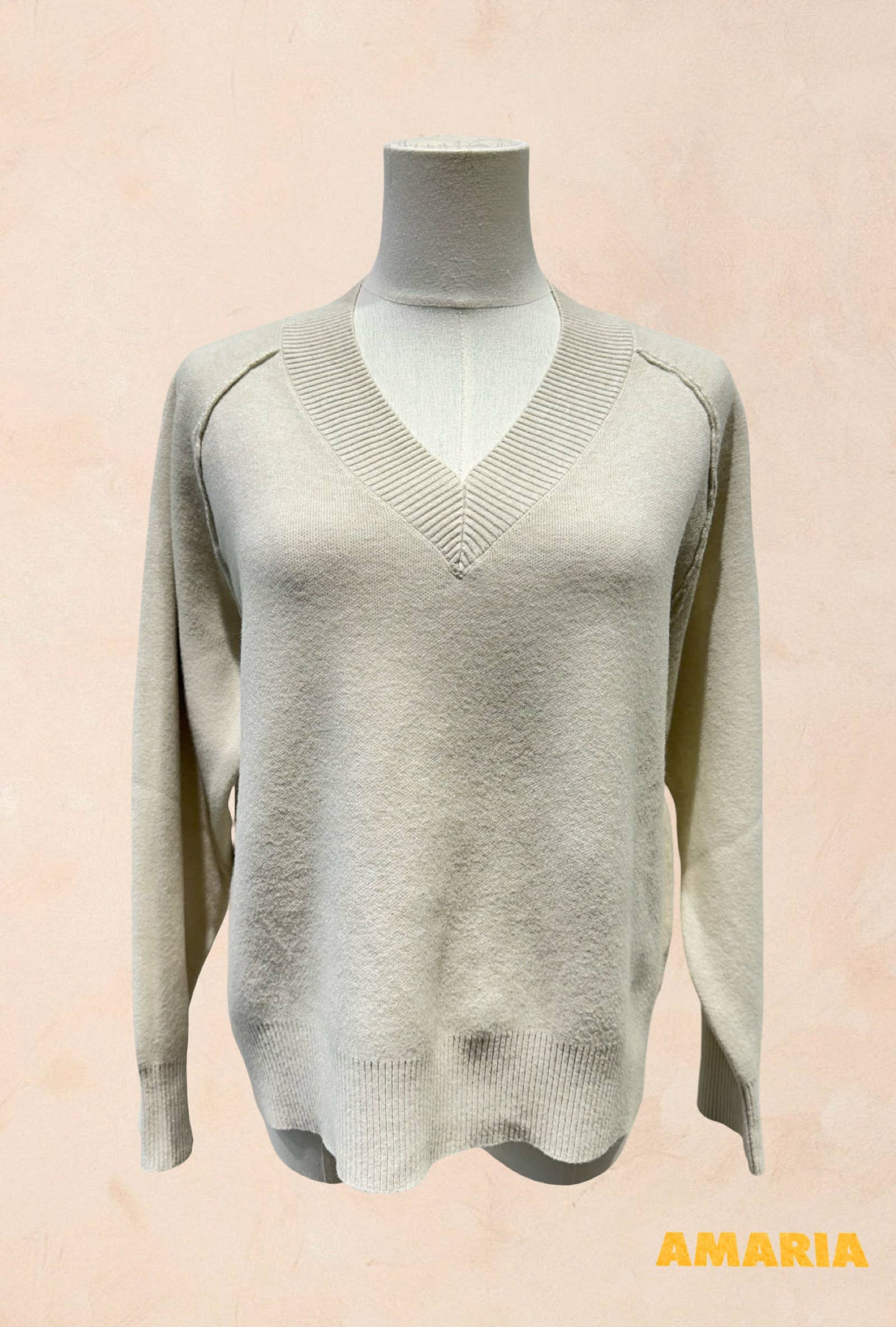 Pull manches longues maille col V côtelé Viscose