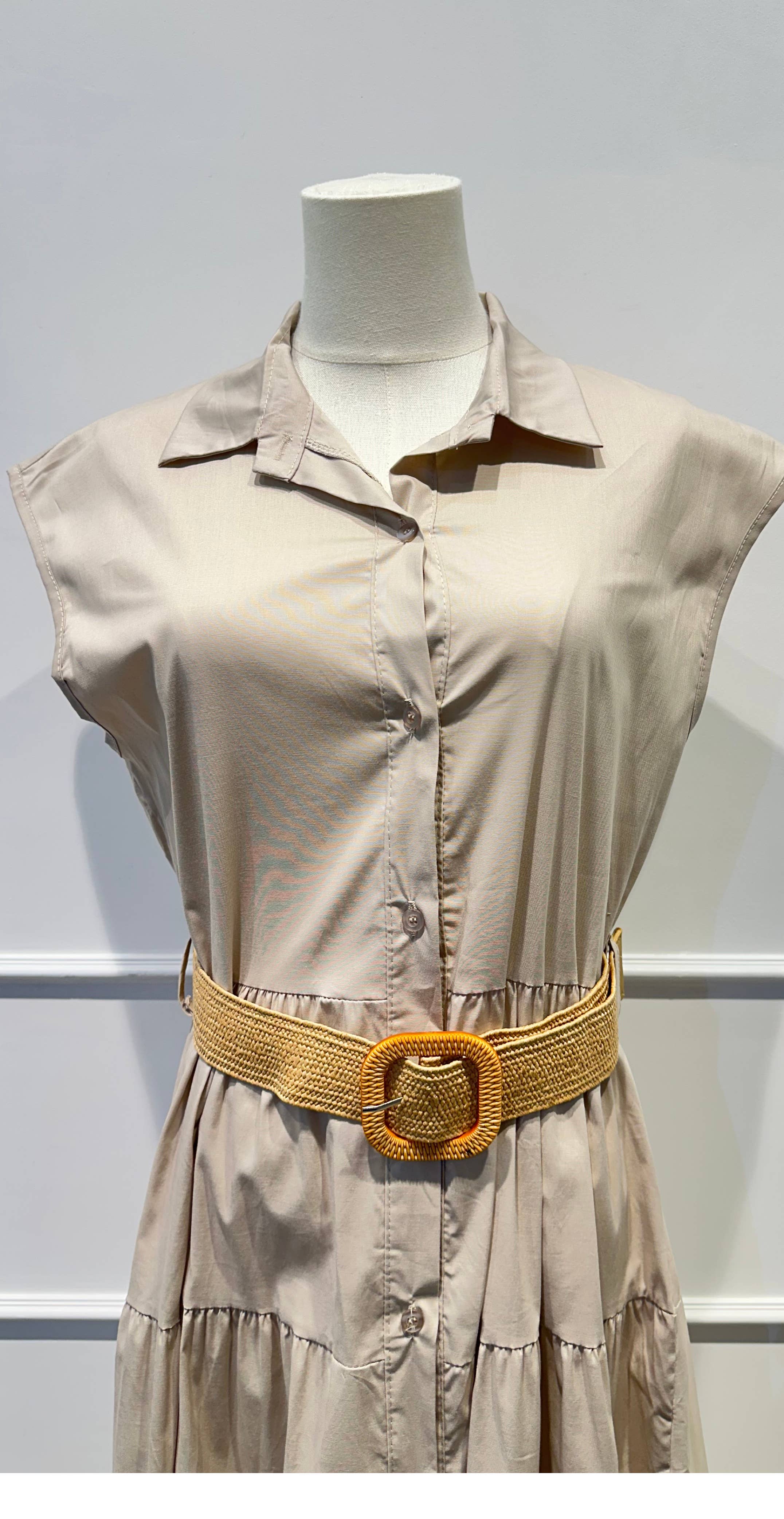 Robe longue sans manches ceinture Coton