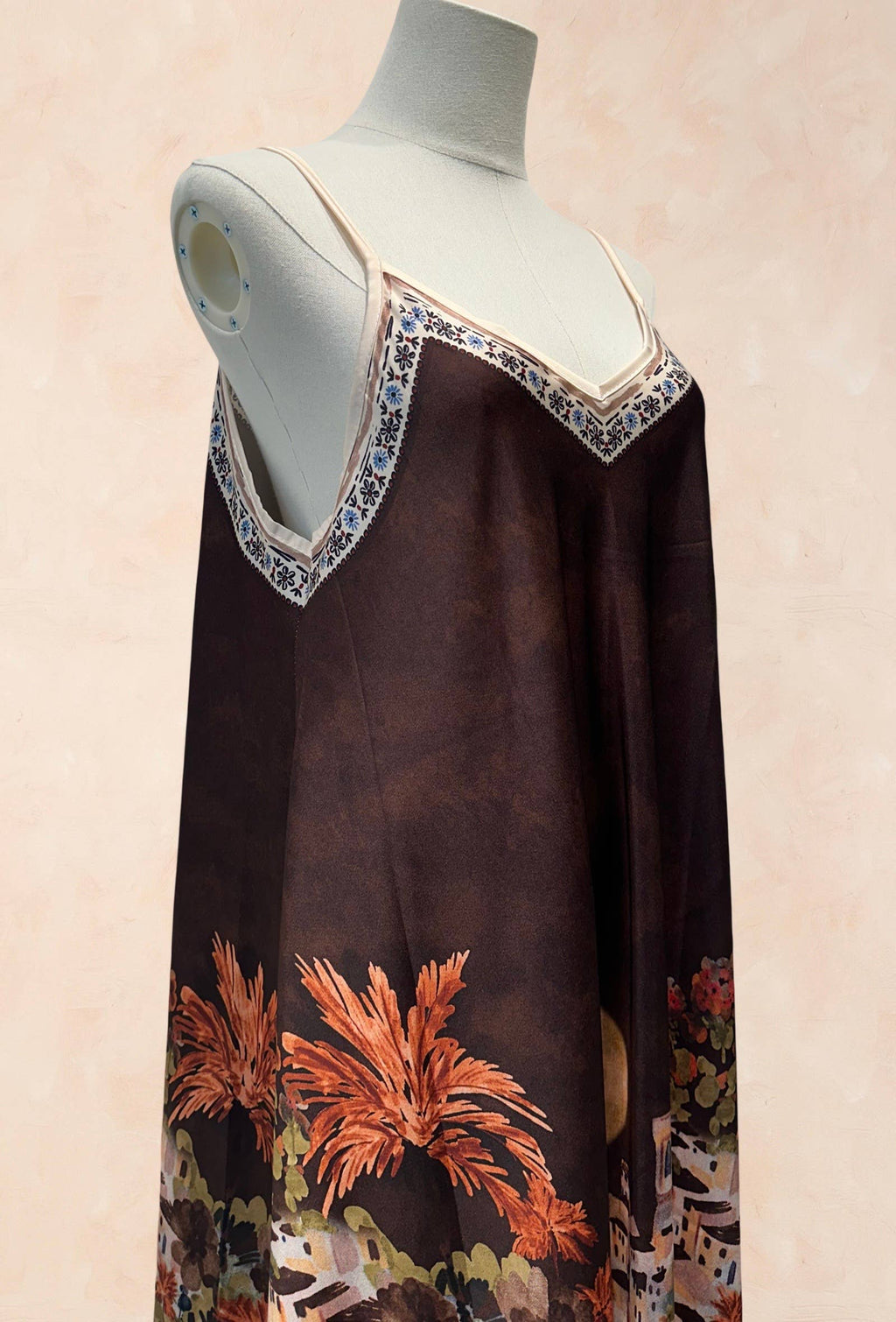 Robe bohème à bretelles – Imprimé paysage méditerrané
