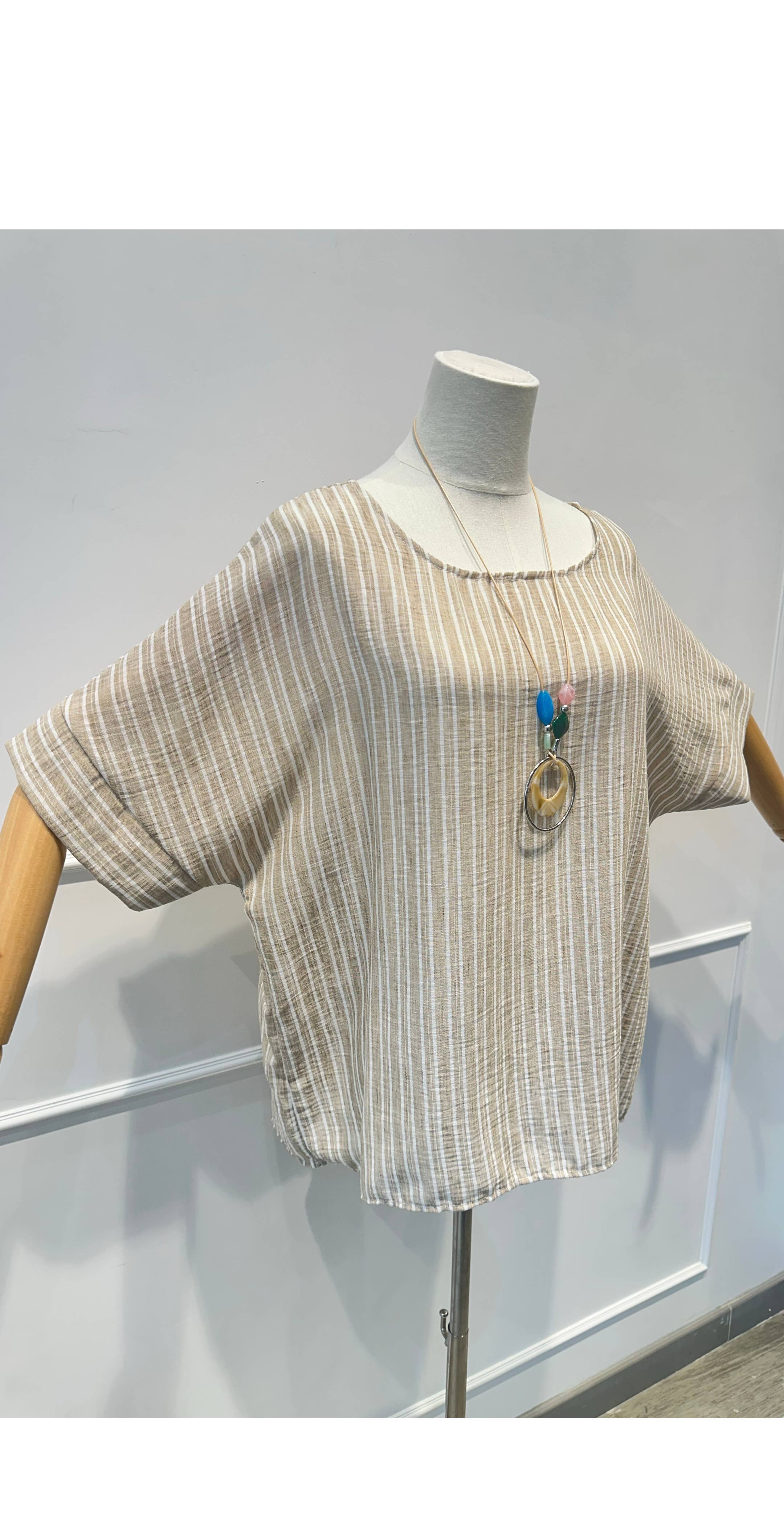Blouse Haut Ample Rayé en Tissu Texturé