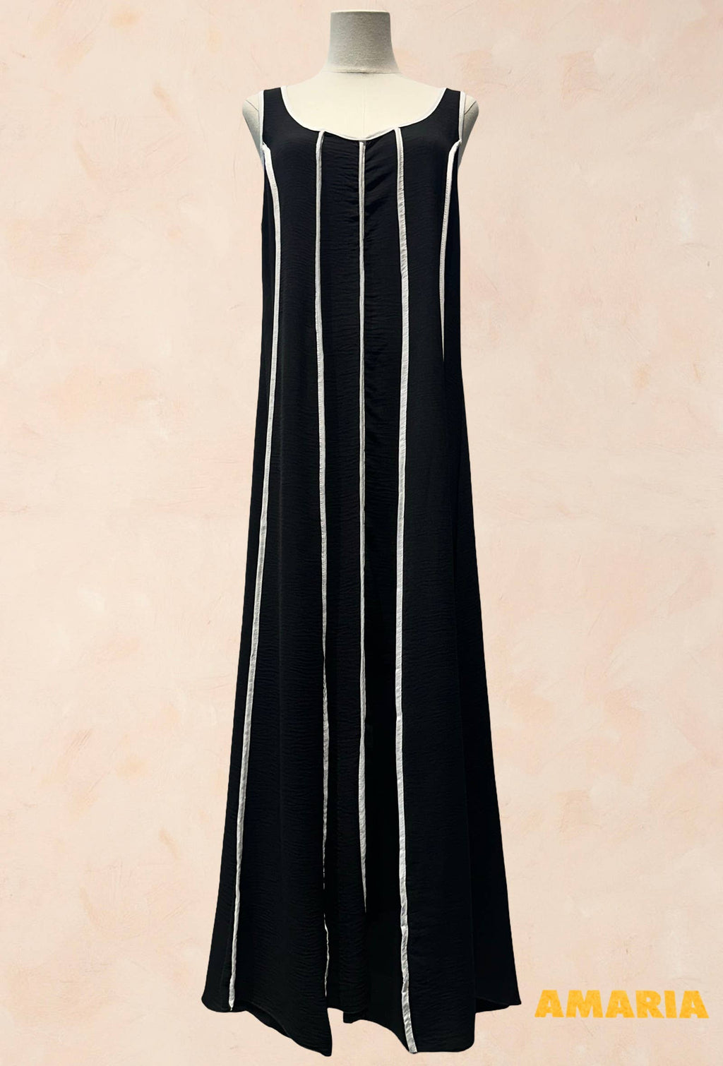Robe Longue Sans Manches à Rayures Contrastées