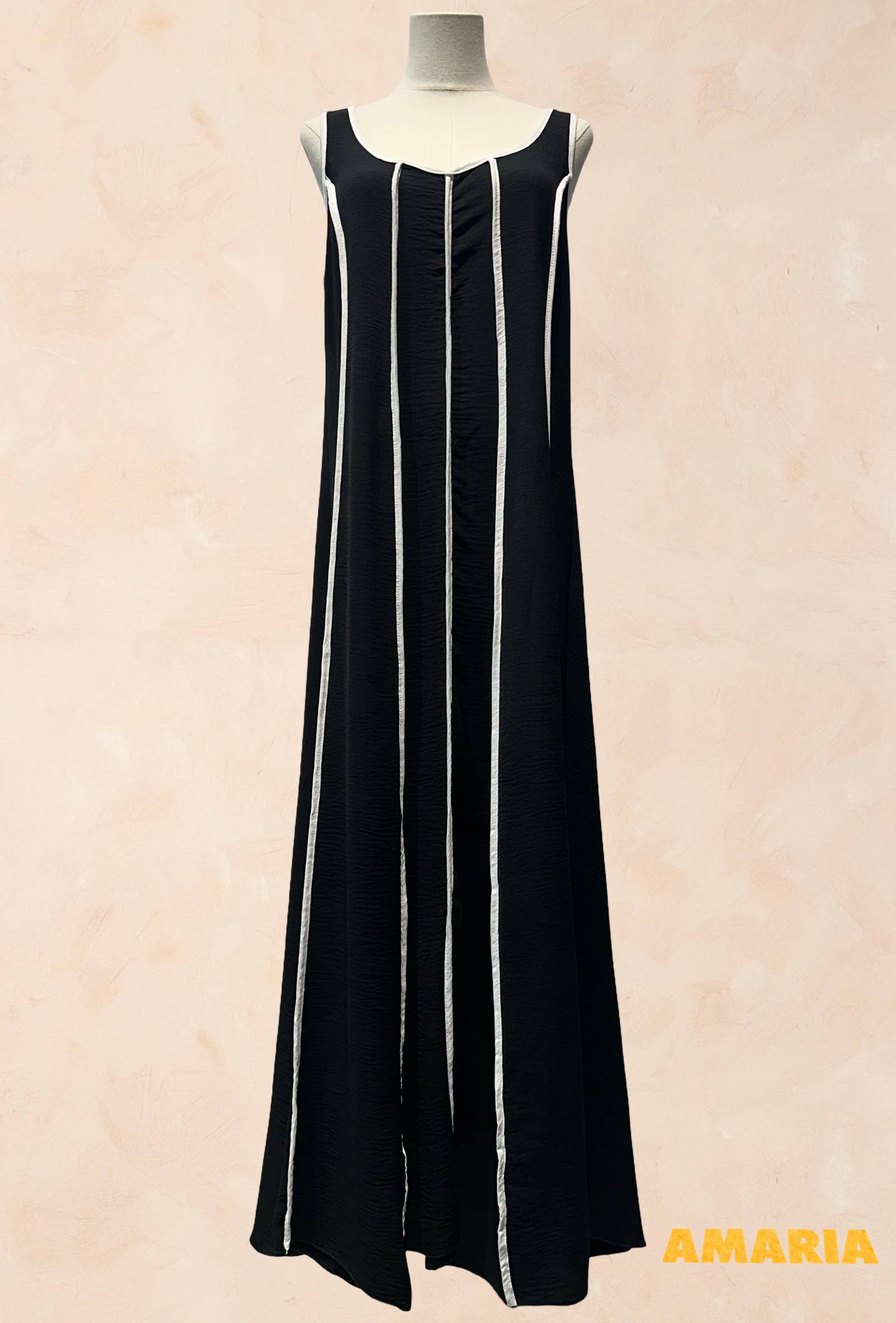 Robe Longue Sans Manches à Rayures Contrastées