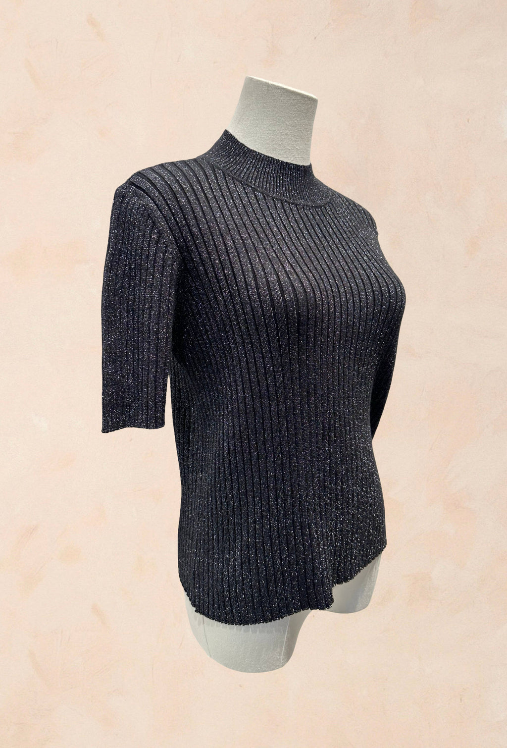 Pull Manches Courtes Côtelé Fils Lurex VISCOSE