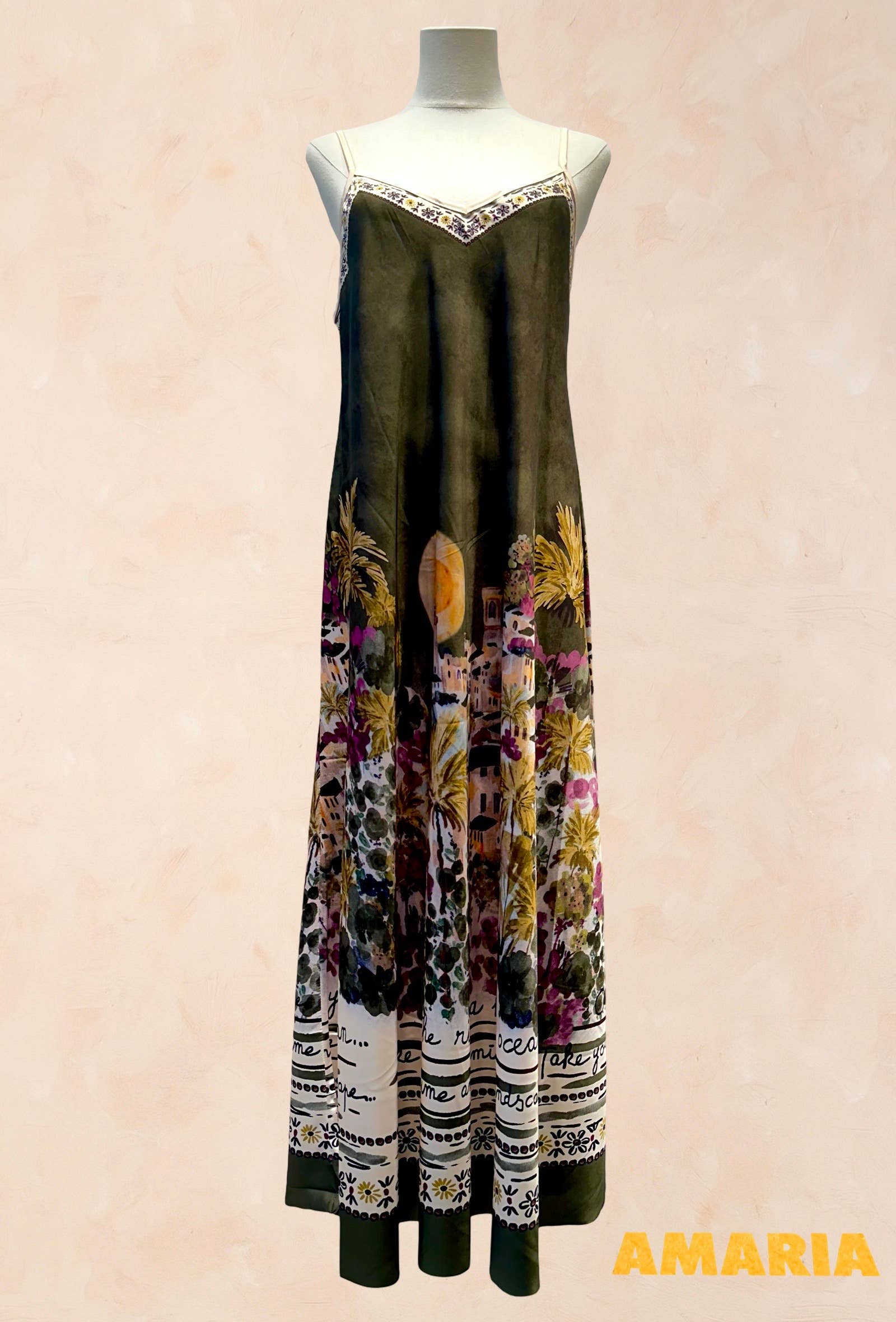Robe bohème à bretelles – Imprimé paysage méditerrané