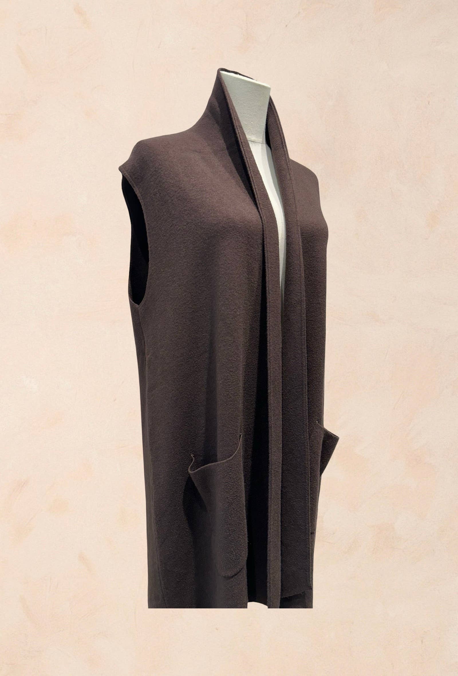 Gilet long sans manches à poches Viscose
