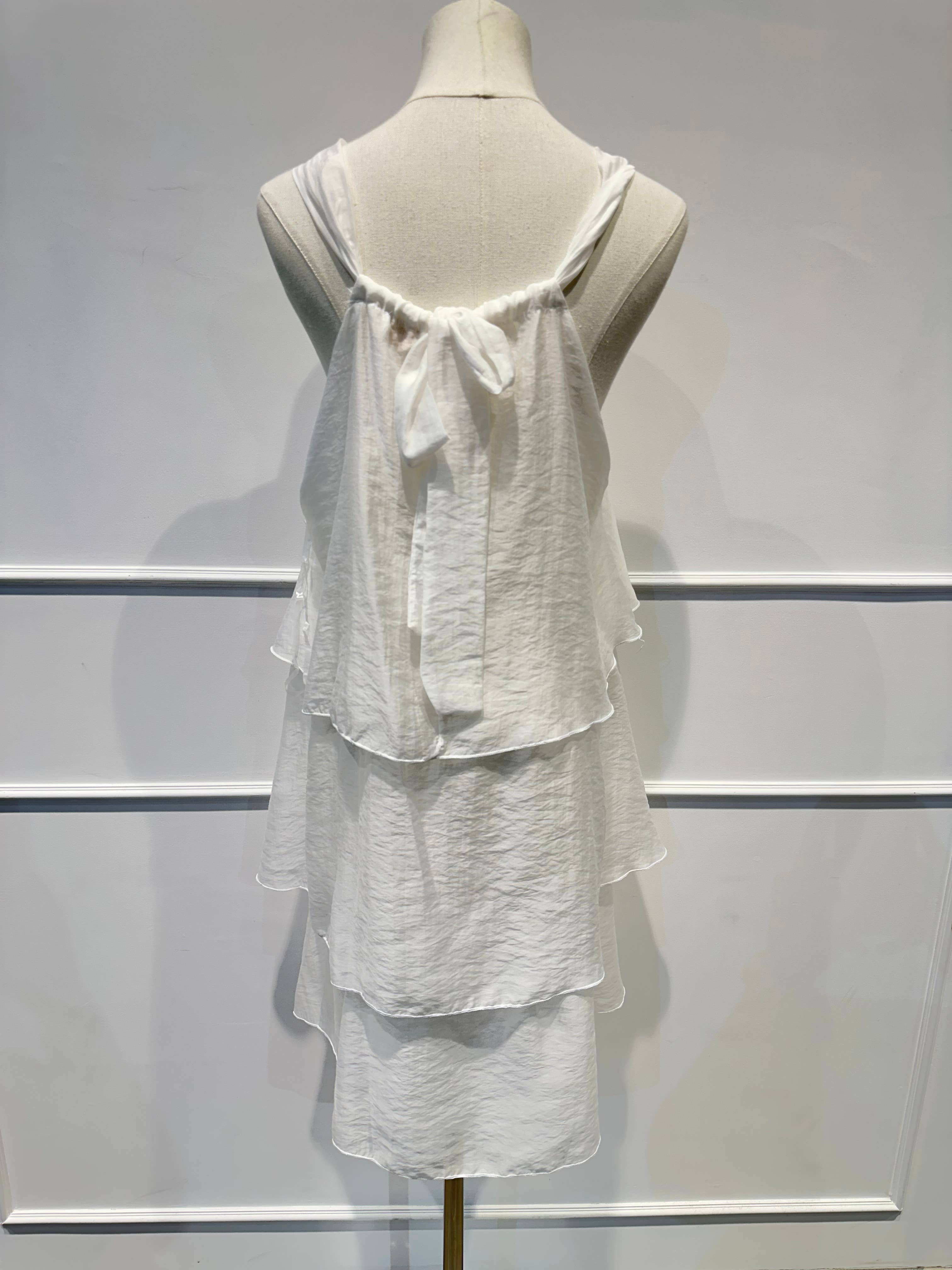 Robe à Volants à Bretelles et Nœud Déco