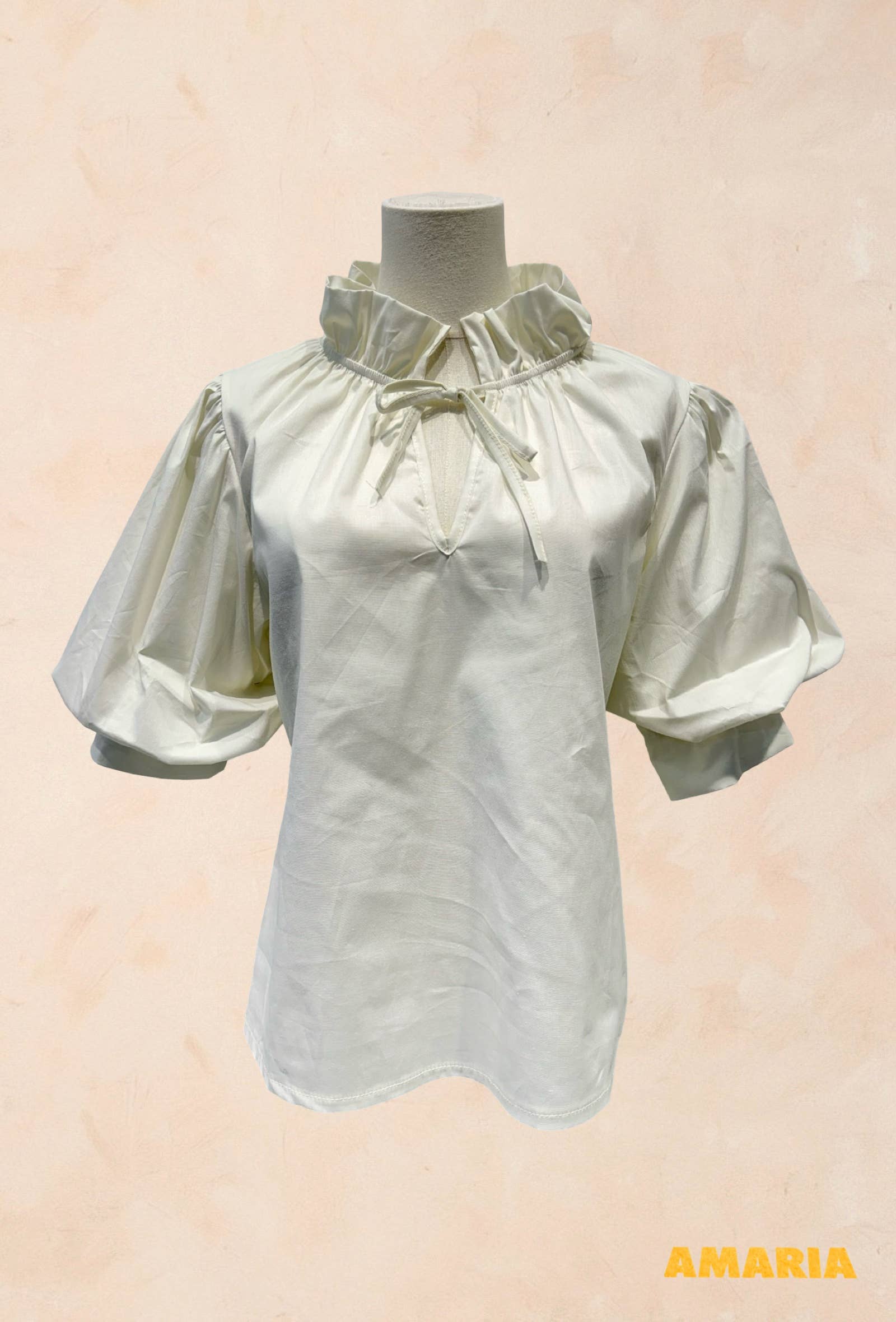 Blouse à Col Volanté et Manches Bouffantes COTON