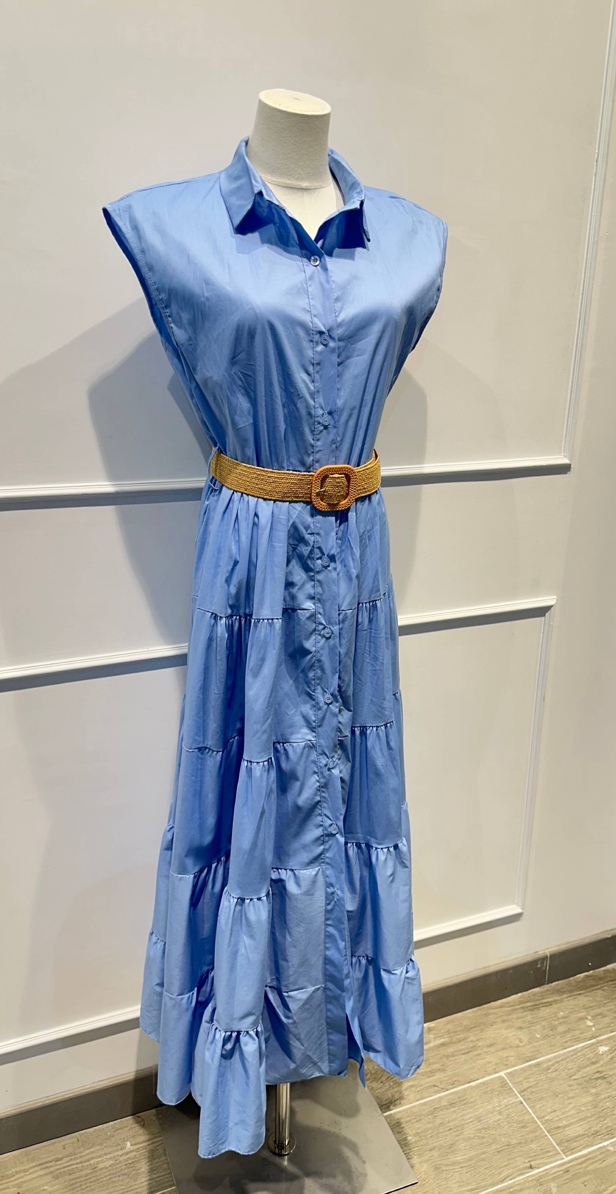 Robe longue sans manches ceinture Coton