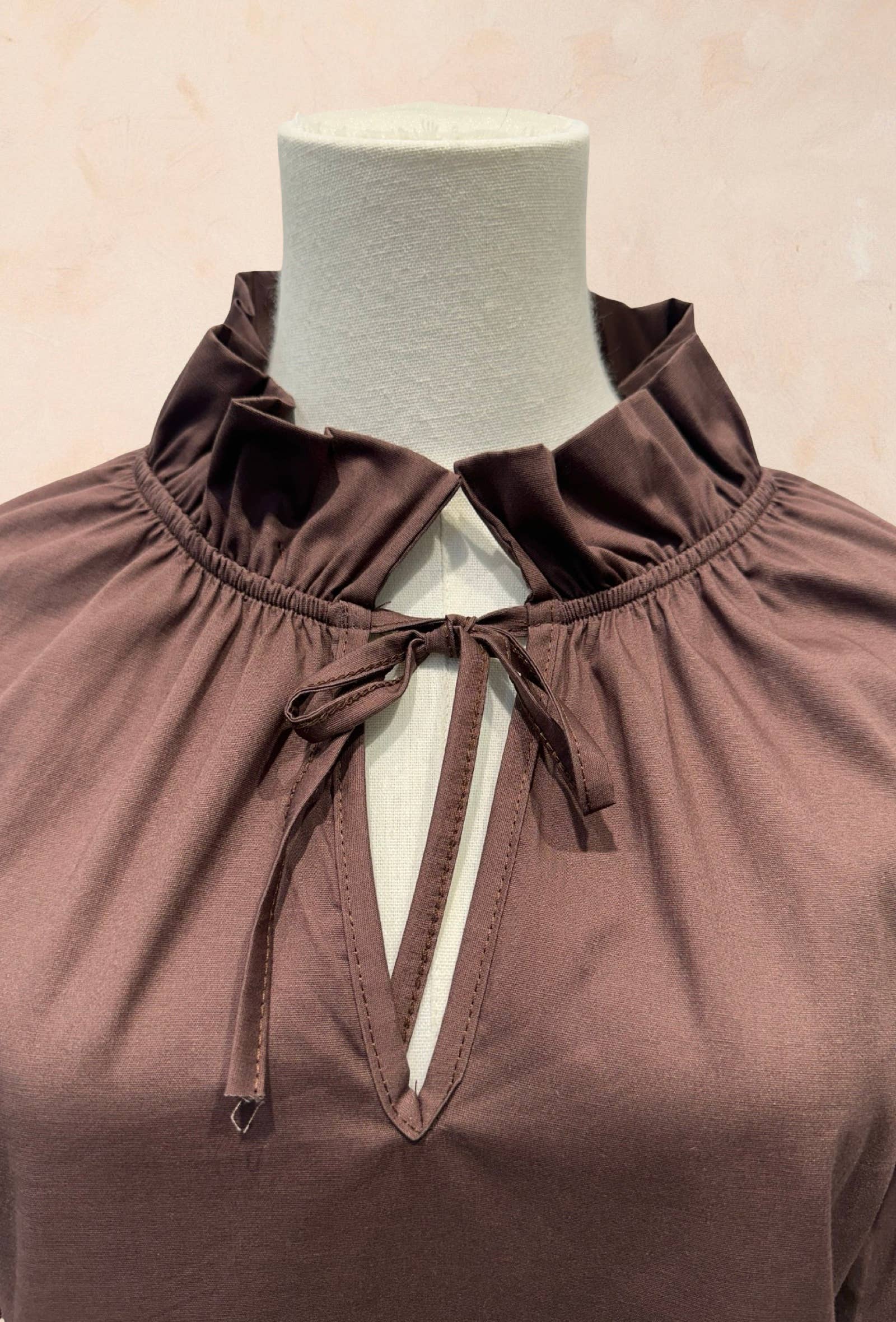 Blouse à Col Volanté et Manches Bouffantes COTON
