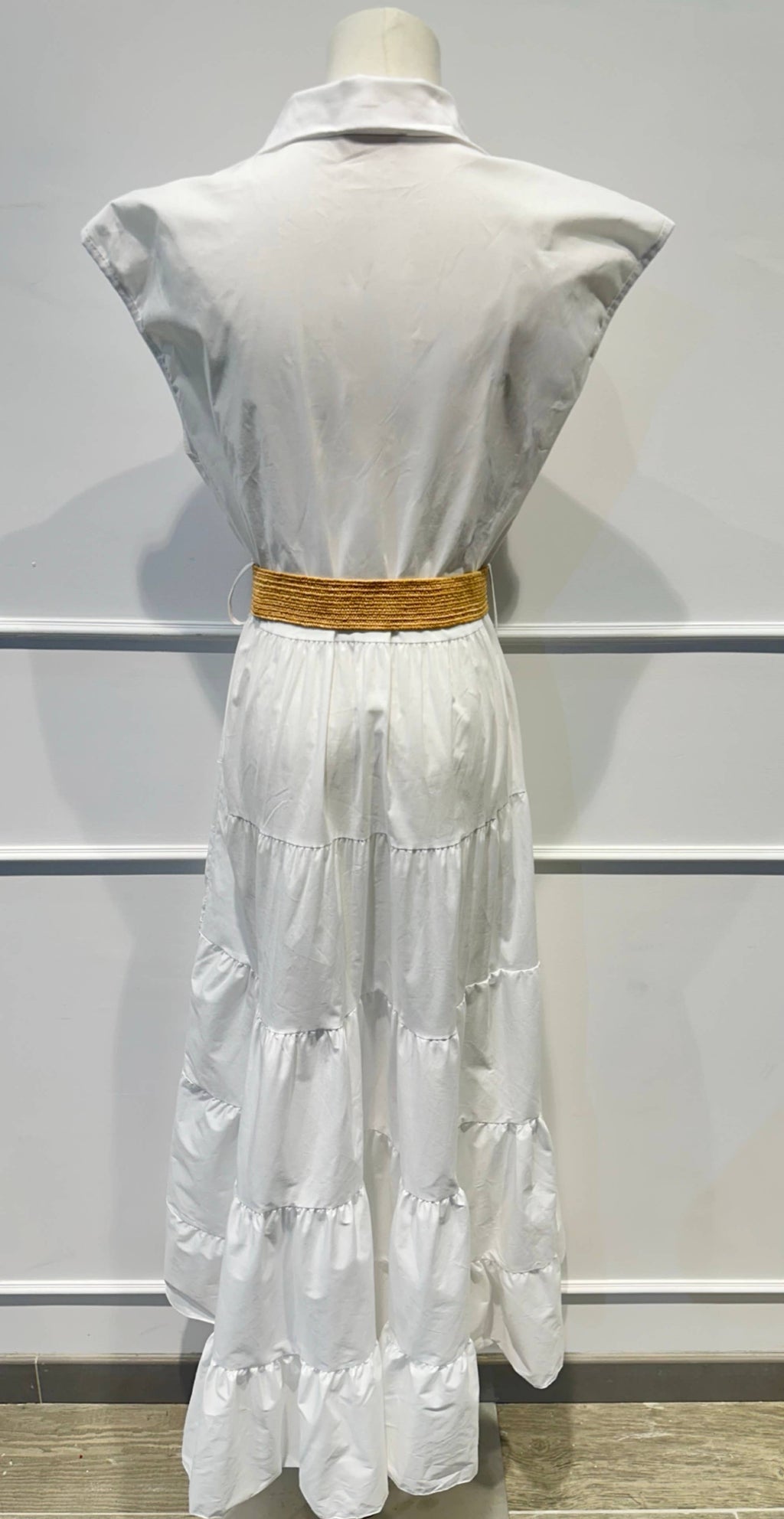 Robe longue sans manches ceinture Coton