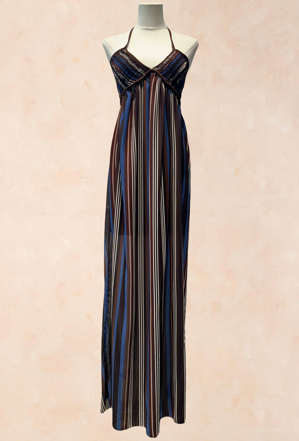 Robe Longue à Bretelles Rayée Smockée