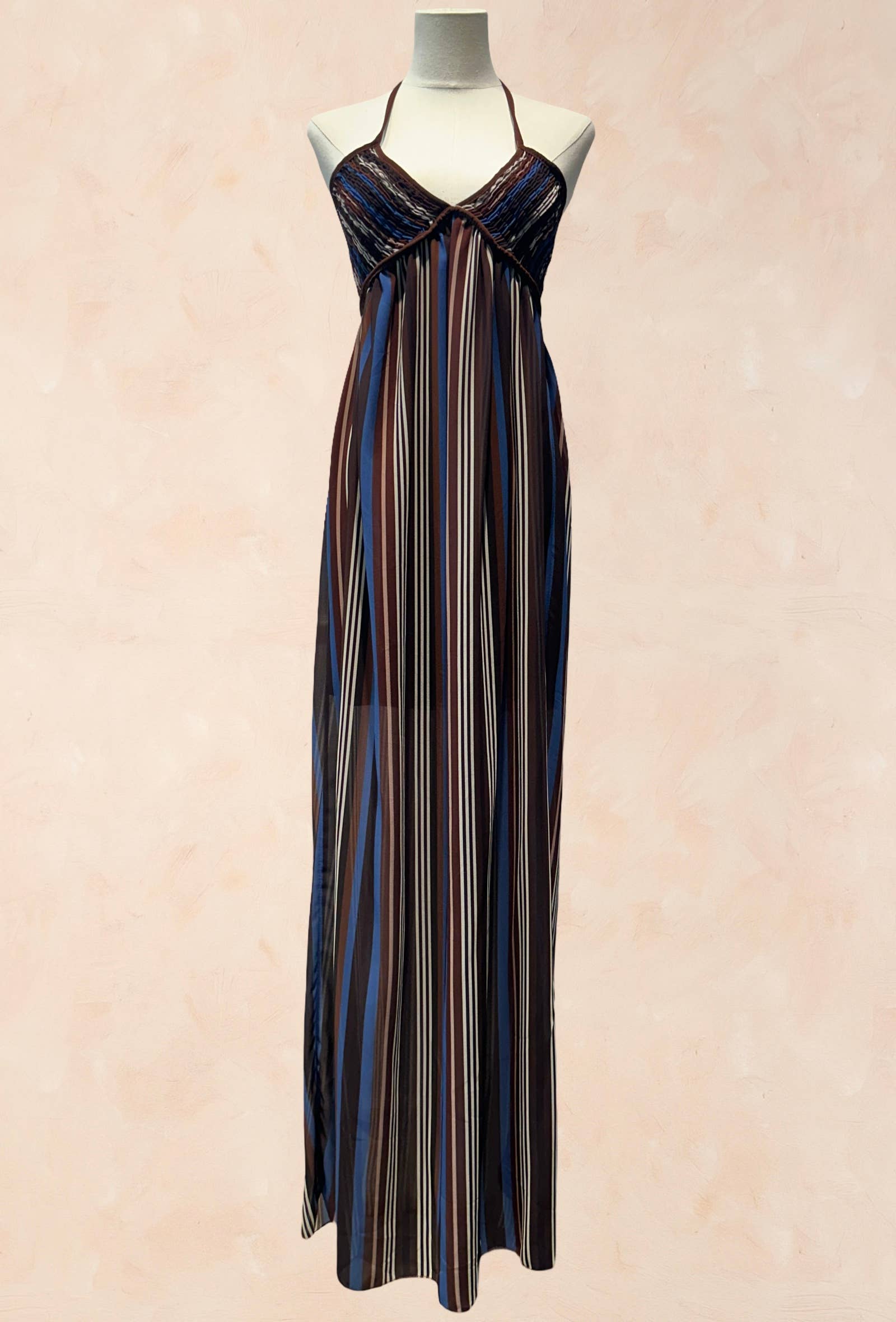 Robe Longue à Bretelles Rayée Smockée