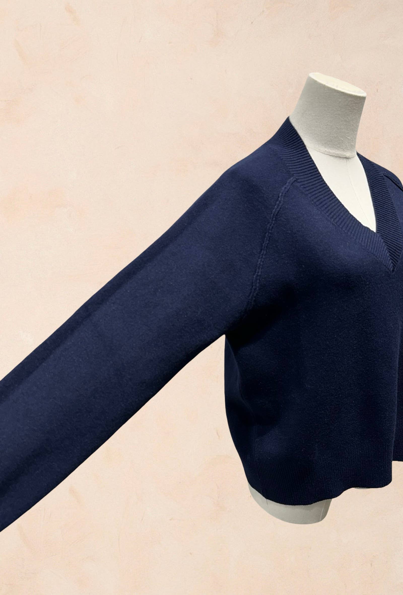 Pull manches longues maille col V côtelé Viscose