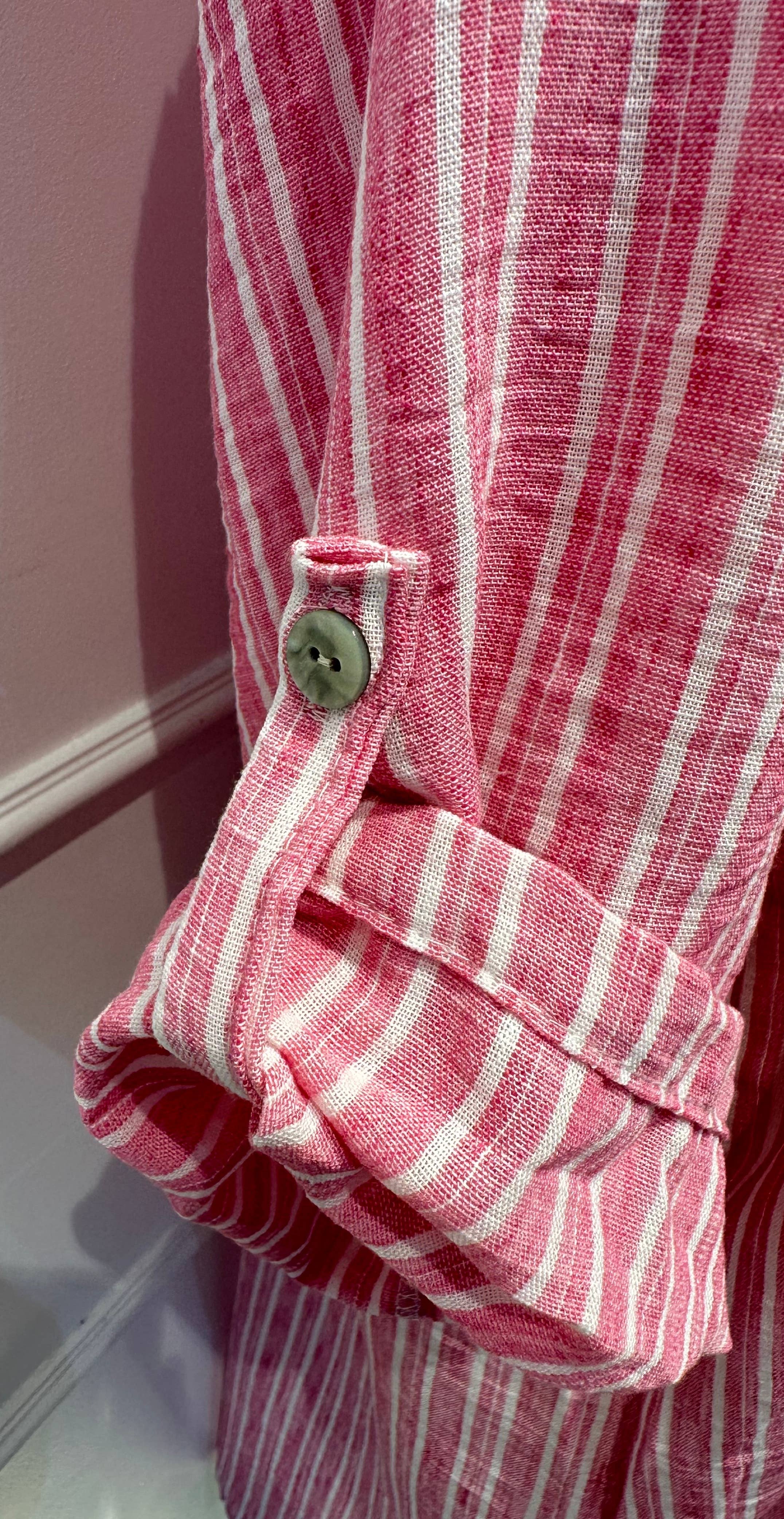Chemise longue légère à rayures bleu et blanc