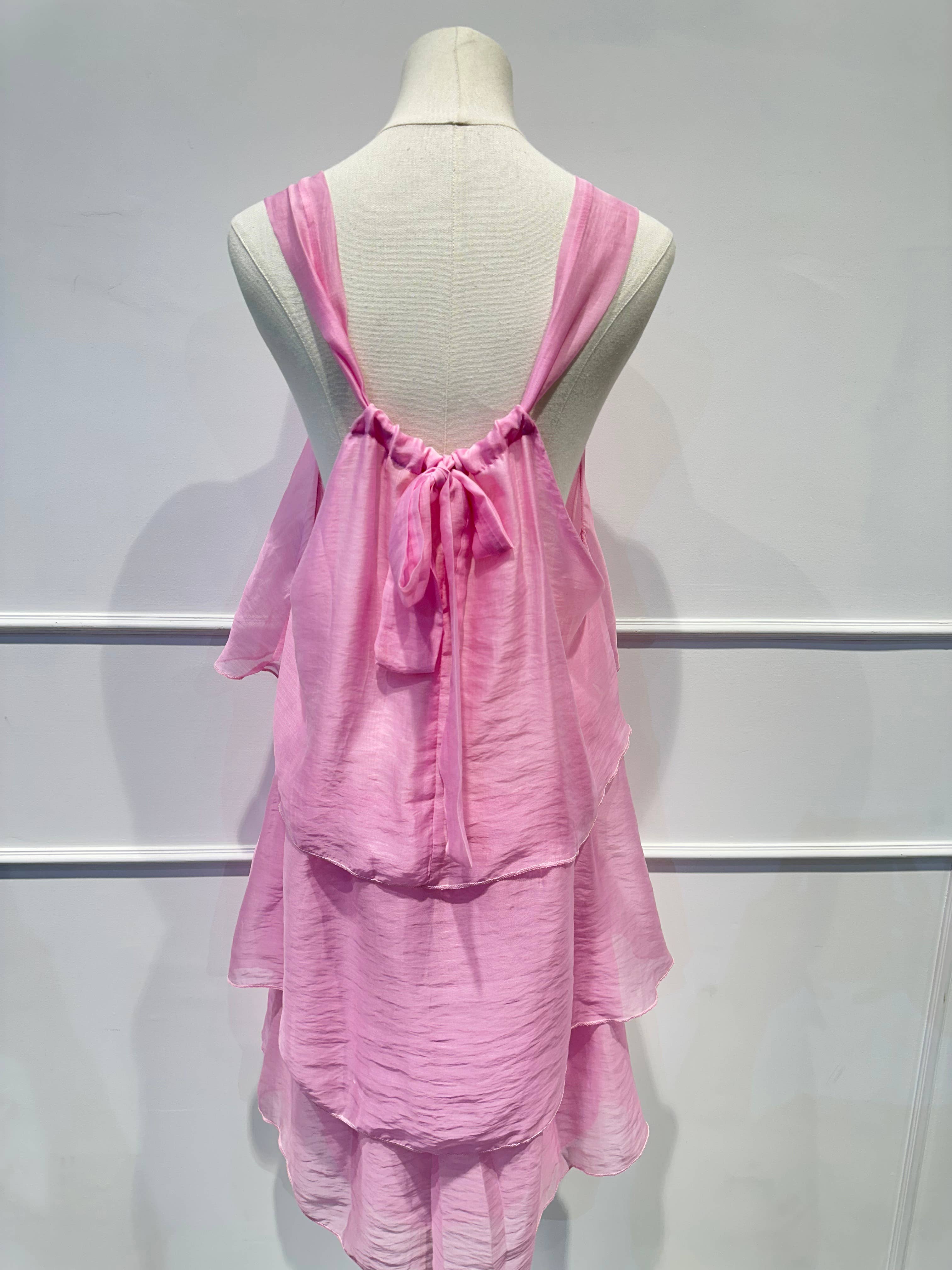 Robe à Volants à Bretelles et Nœud Déco