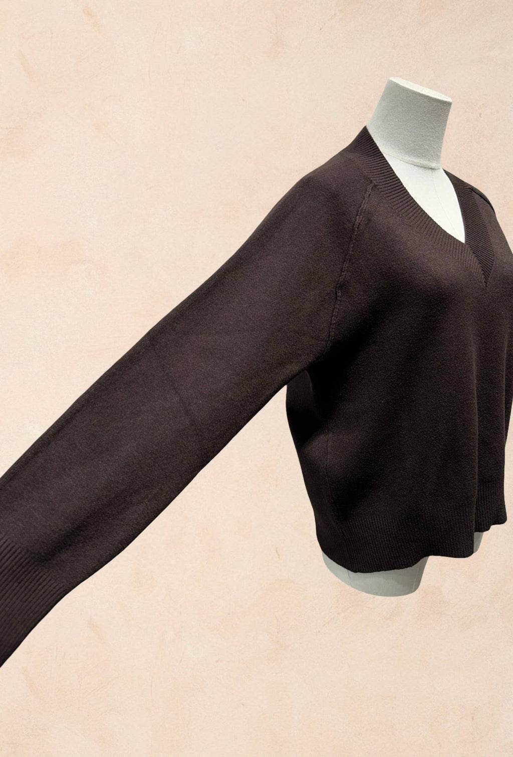 Pull manches longues maille col V côtelé Viscose
