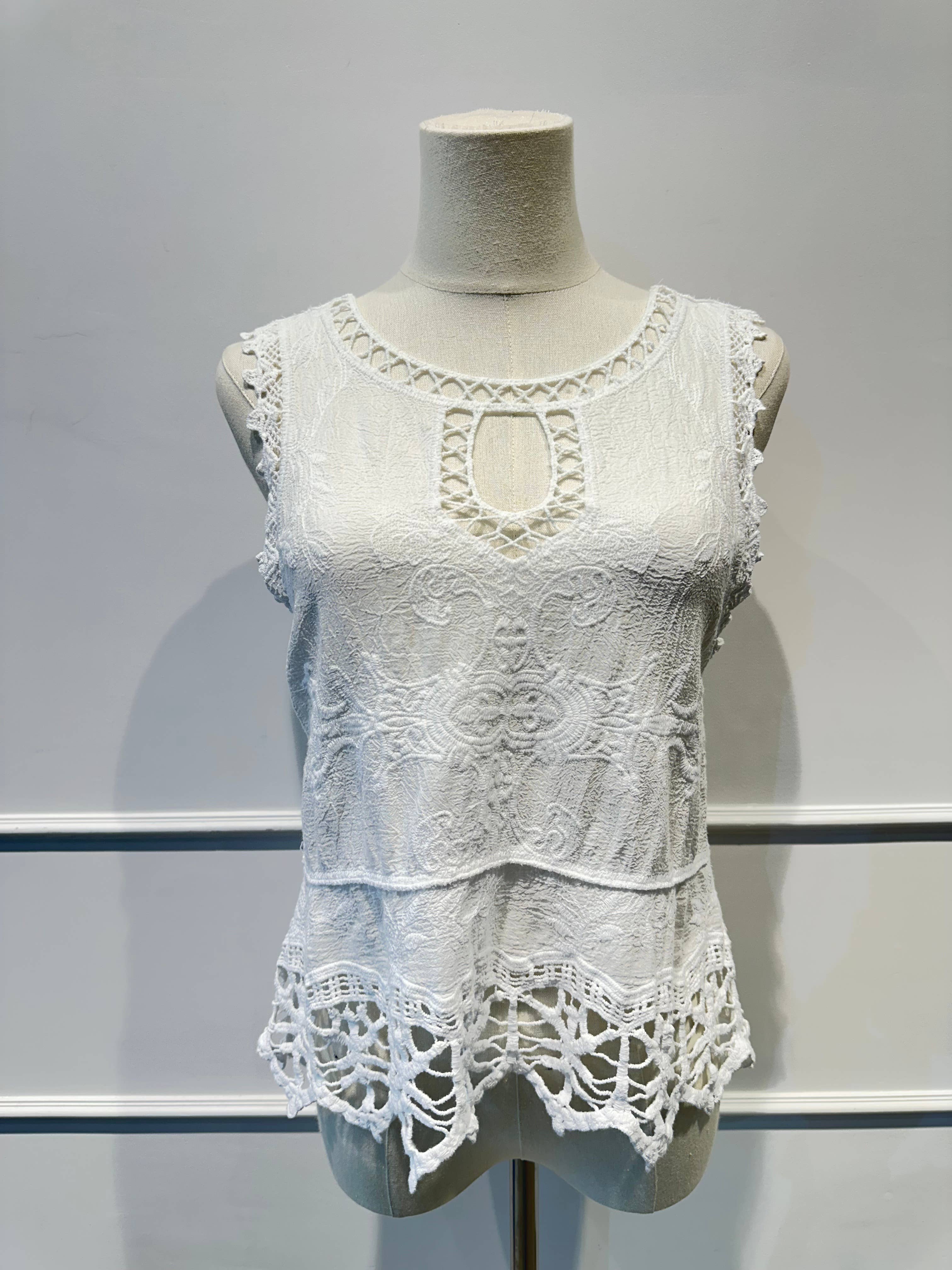 Top Sans Manches en Dentelle Brodée